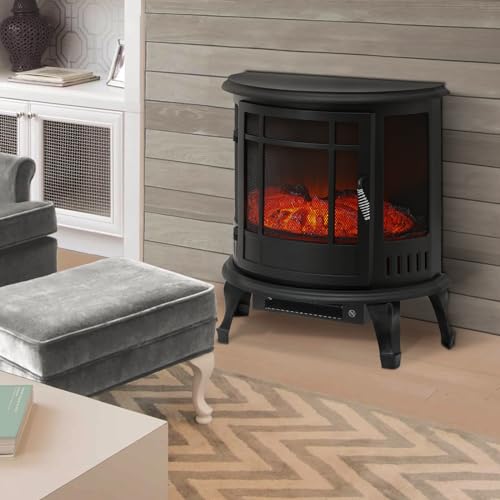 Magshion 22" Freestanding Electric Fireplace Heater, 1400W Stove Heater with Adjustable Brightness Realistic Flames, Overheat Protection Indoor Electric Fire Place (22" x 12" x 25")