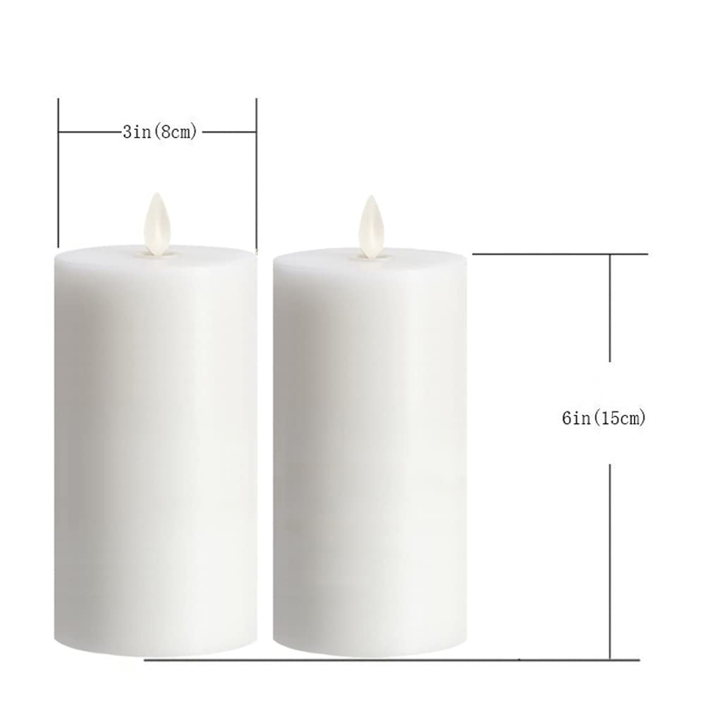 Jolnyus 3"x6" White Flameless Candles Set of 2 Flickering LED Candles Battery Operated with Remote Control Timers for Concert Fireplace Livingroom Party Dimmable Pillar Candles Flat top