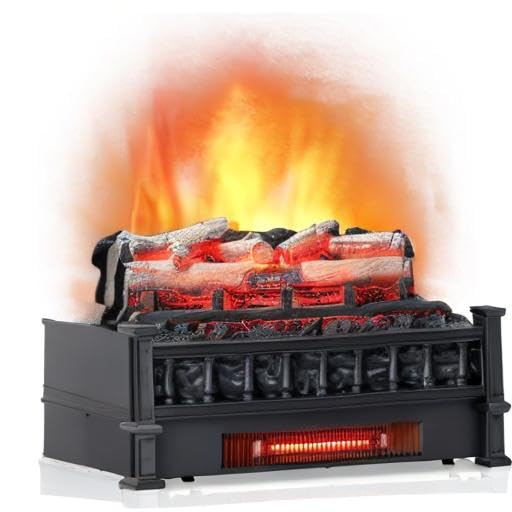 Tangkula 20” Electric Fireplace Log Set Heater with Adjustable Temp, Overheating Protection, Realistic Birch Wood Ember Bed, Infrared Quartz Electric Fireplace Insert for Home & Office Decor, 1500W