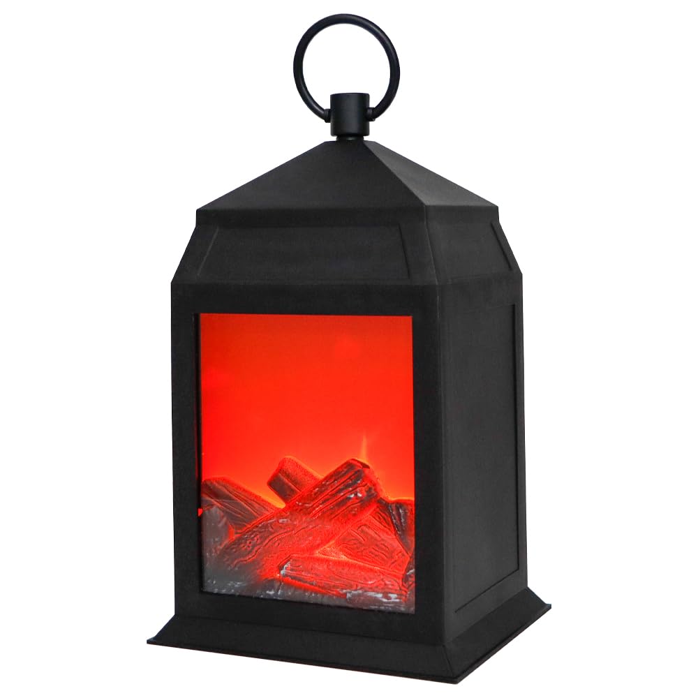 TRIROCKS Flameless Fireplace Lantern 12''High with 6 Hours Timer Portable Cordless Battery Operated Fire Place Lantern with LED Fake Flame Indoor Outdoor Fire Place Lamp for Christmas Halloween