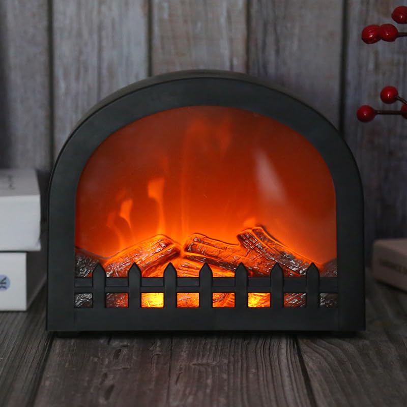 WowWarm Fireplace Lanterns Decorative, Small Fake Fireplace for Indoor/Outdoor, Flame Effect LED Lamp, Battery Operated/USB (No Heater Function)