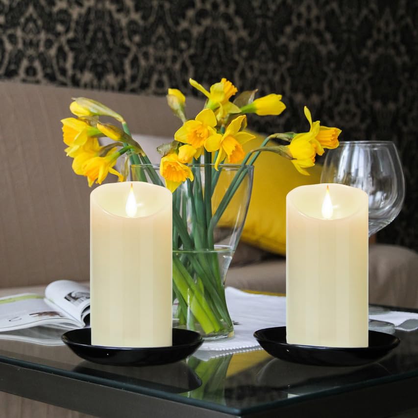 Biyanuo Flameless Battery Operated LED Candles 3D Wick with10key Button Remote Control 24-Hour Timer Set of 2 Electric Flickering Pillar Real Wax,Wedding, Party, Home Decoration