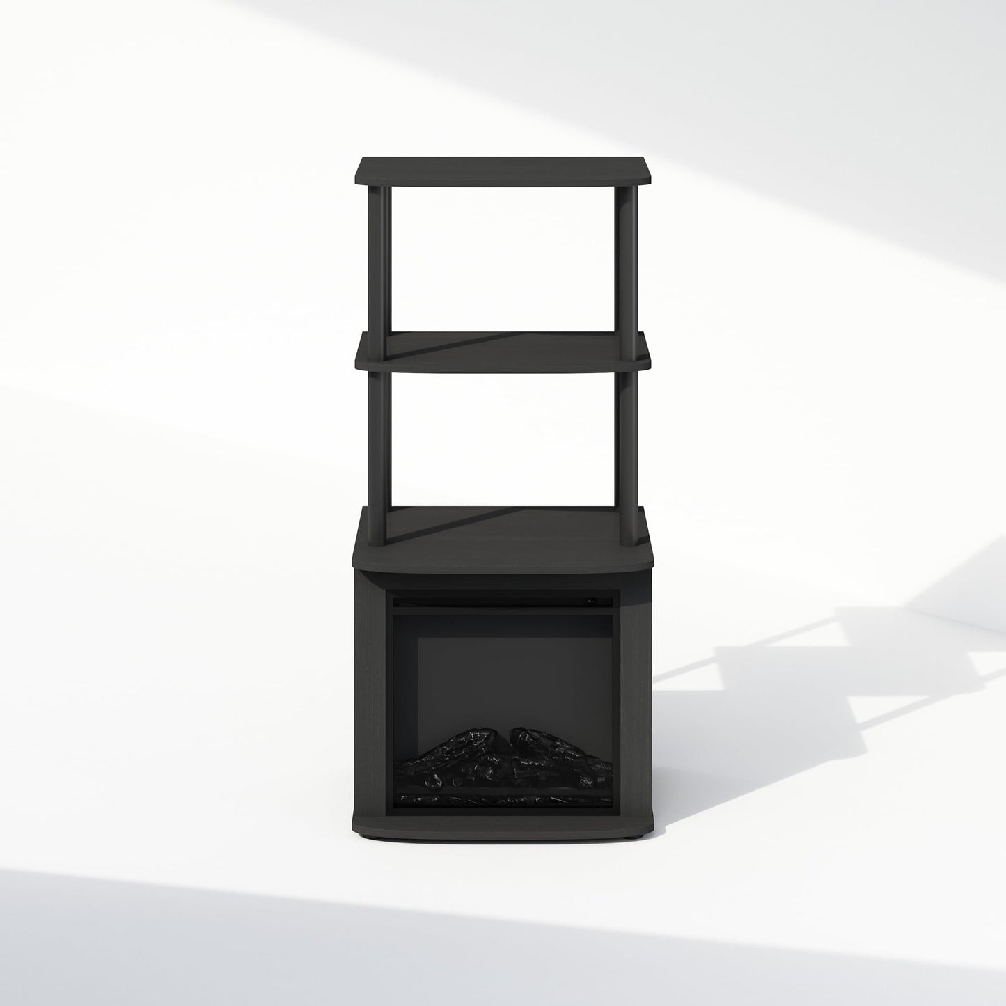 Furinno Turn-N-Tube 2-Tier Tall Side Table Display Rack with No Heat Decorative Electric Fireplace Insert, Americano/Black