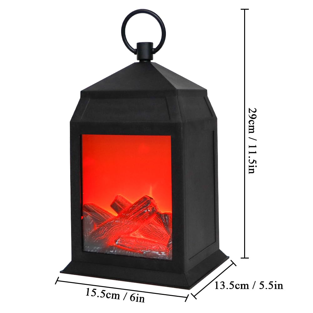 TRIROCKS Flameless Fireplace Lantern 12''High with 6 Hours Timer Portable Cordless Battery Operated Fire Place Lantern with LED Fake Flame Indoor Outdoor Fire Place Lamp for Christmas Halloween
