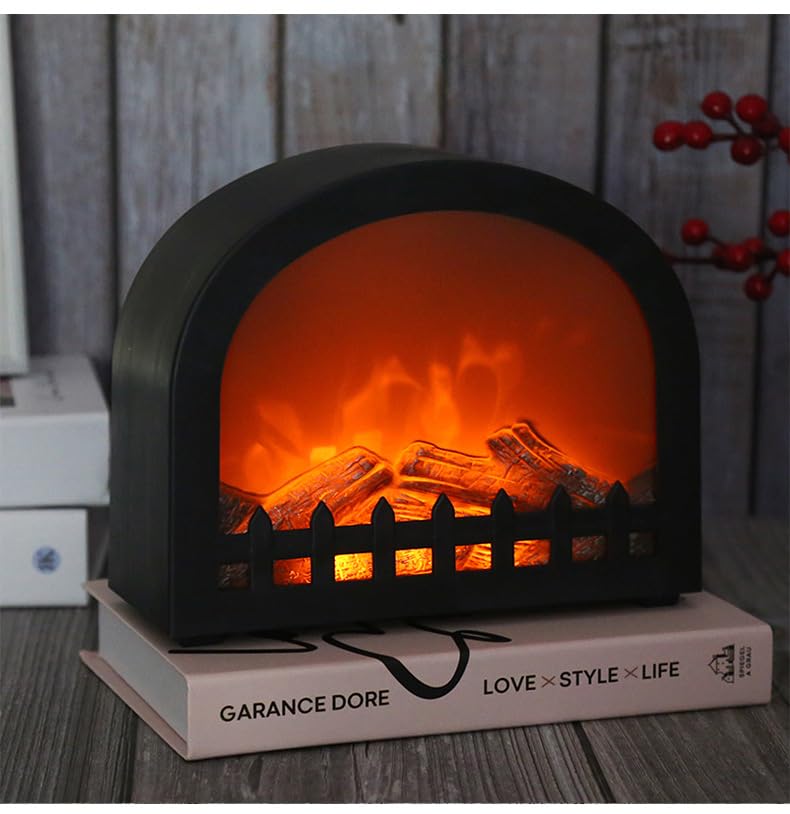 WowWarm Fireplace Lanterns Decorative, Small Fake Fireplace for Indoor/Outdoor, Flame Effect LED Lamp, Battery Operated/USB (No Heater Function)