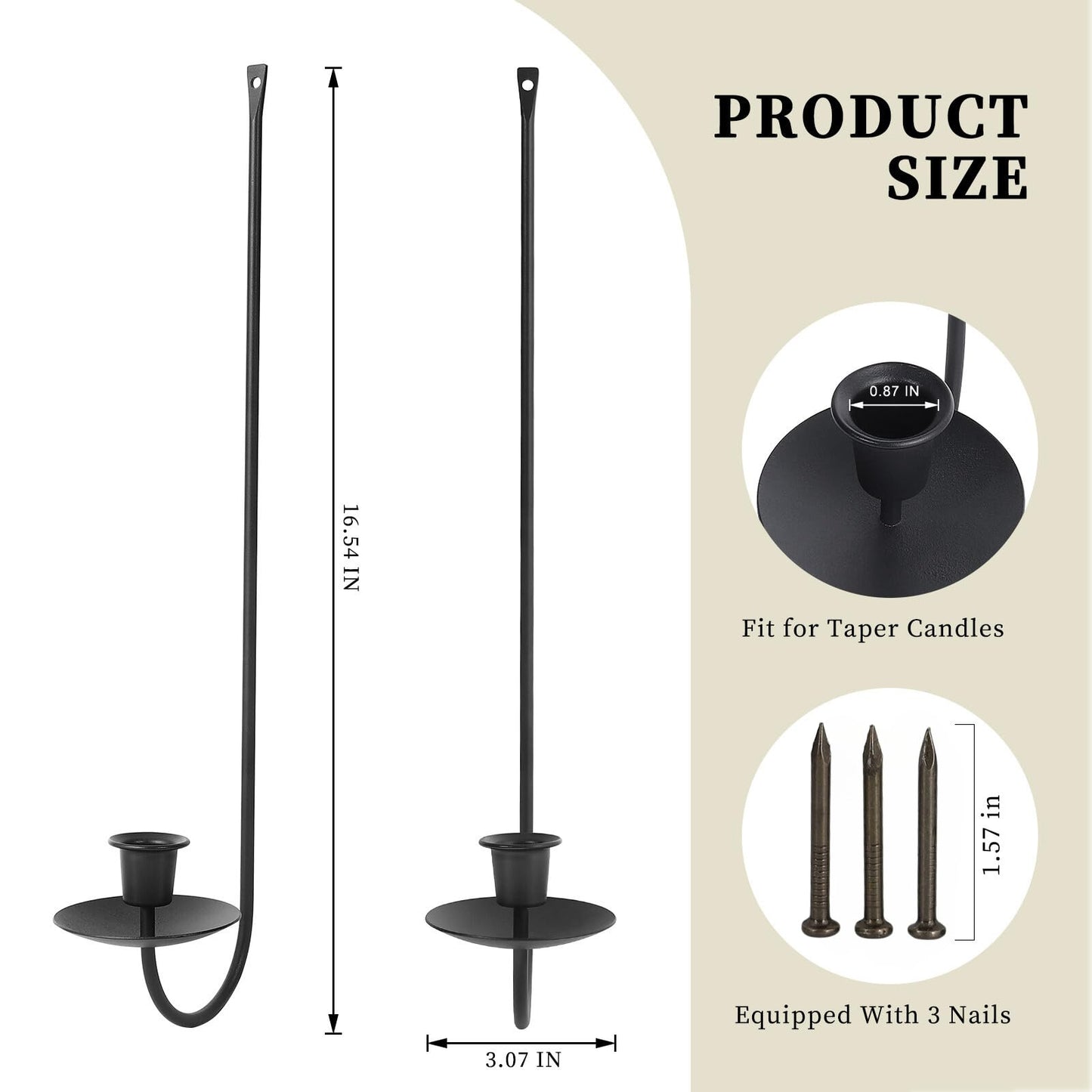Wall Candle Holder Set of 2, Stylish Black Metal Wall Mount Candle Sconces, Modern Wall Decoration for Living Room, Farmhouse, Fireplace, and Weddings