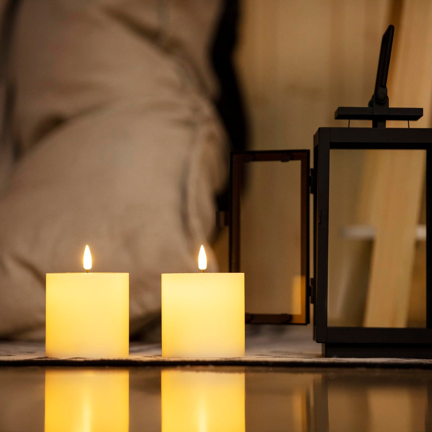 Jolnyus 3x3 inch Ivory Flameless Candles Set of 3 Flickering LED Candles Battery Operated with Remote Control Timers for Concert Fireplace Livingroom Party Dimmable Pillar Candles Flat top