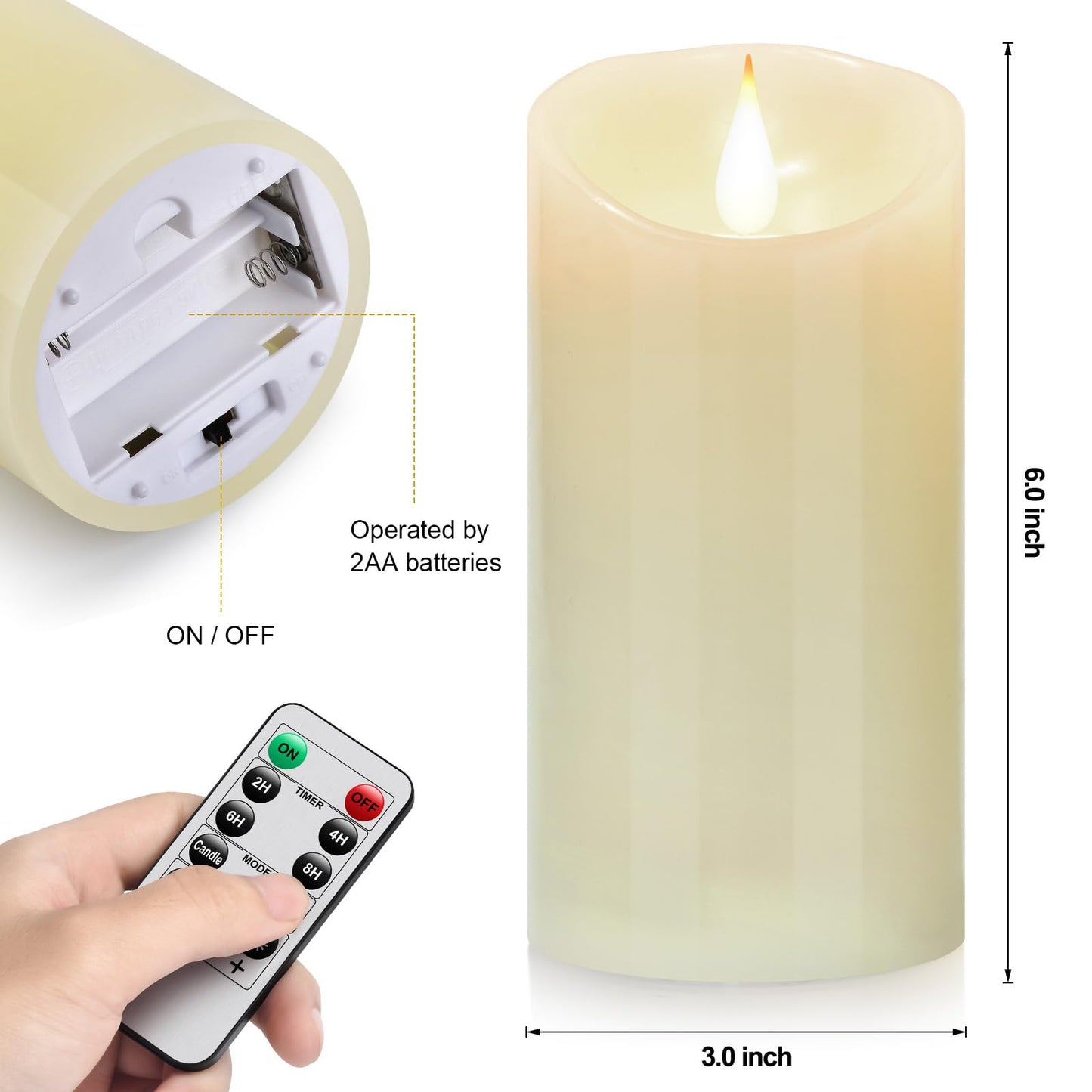 Biyanuo Flameless Battery Operated LED Candles 3D Wick with10key Button Remote Control 24-Hour Timer Set of 2 Electric Flickering Pillar Real Wax,Wedding, Party, Home Decoration