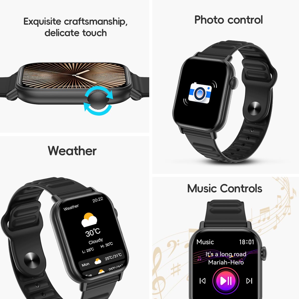 QTLLBT Smart Watch Sports Pedometer Fitness Tracker, Bluetooth Call Heart Rate/Blood Oxygen/Sleep Monitor, 100 Sports Modes Waterproof for iOS Android Men's Women's Smart Watch (Black)