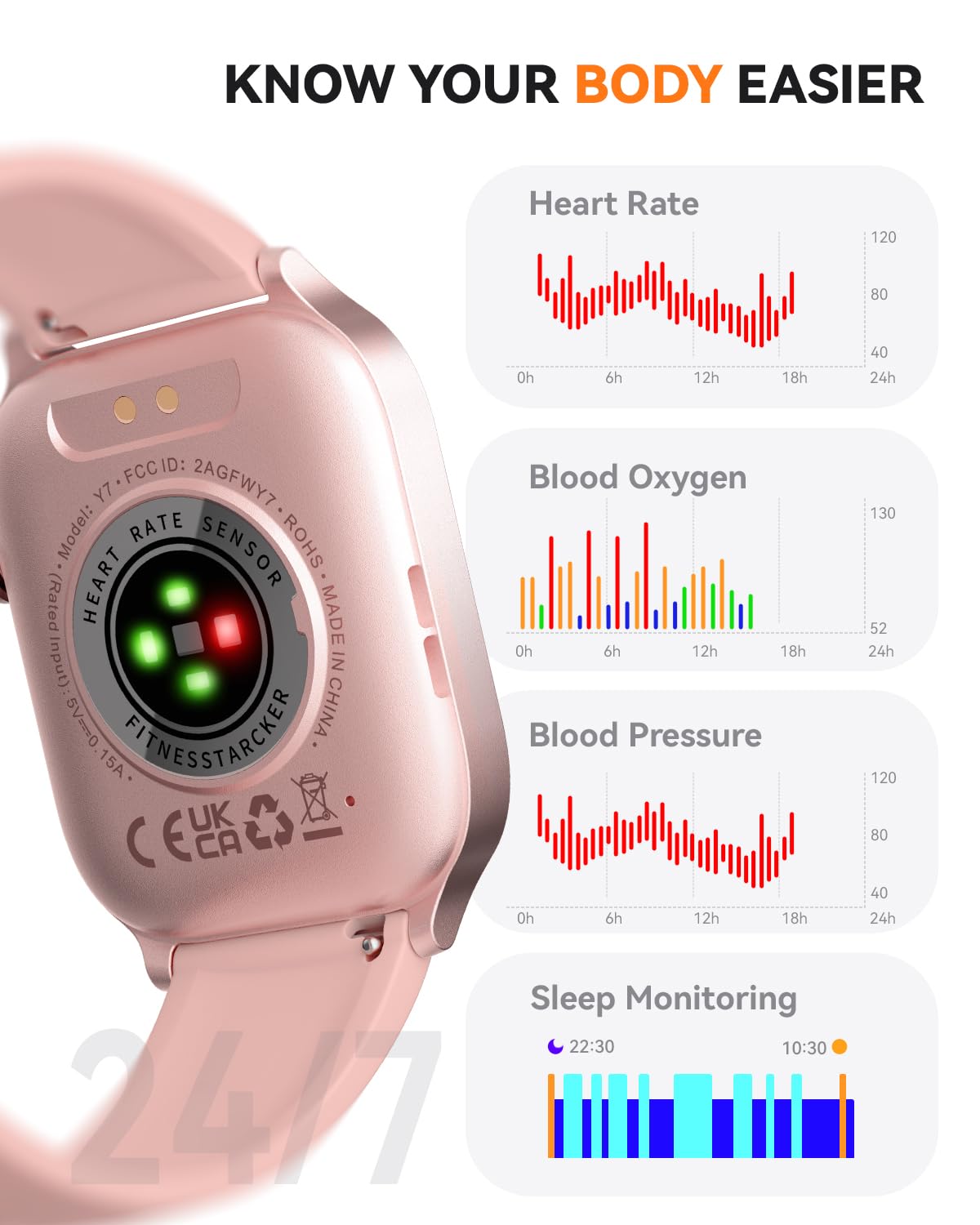 paybay Smart Watch for Men Women- Answer/Make Call, 2025 IP68 Waterproof Fitness Tracker Watch with Sleep Monitor Step Counter Activity Smartwatch for Andriod iOS Phones (Pink, 1.83)