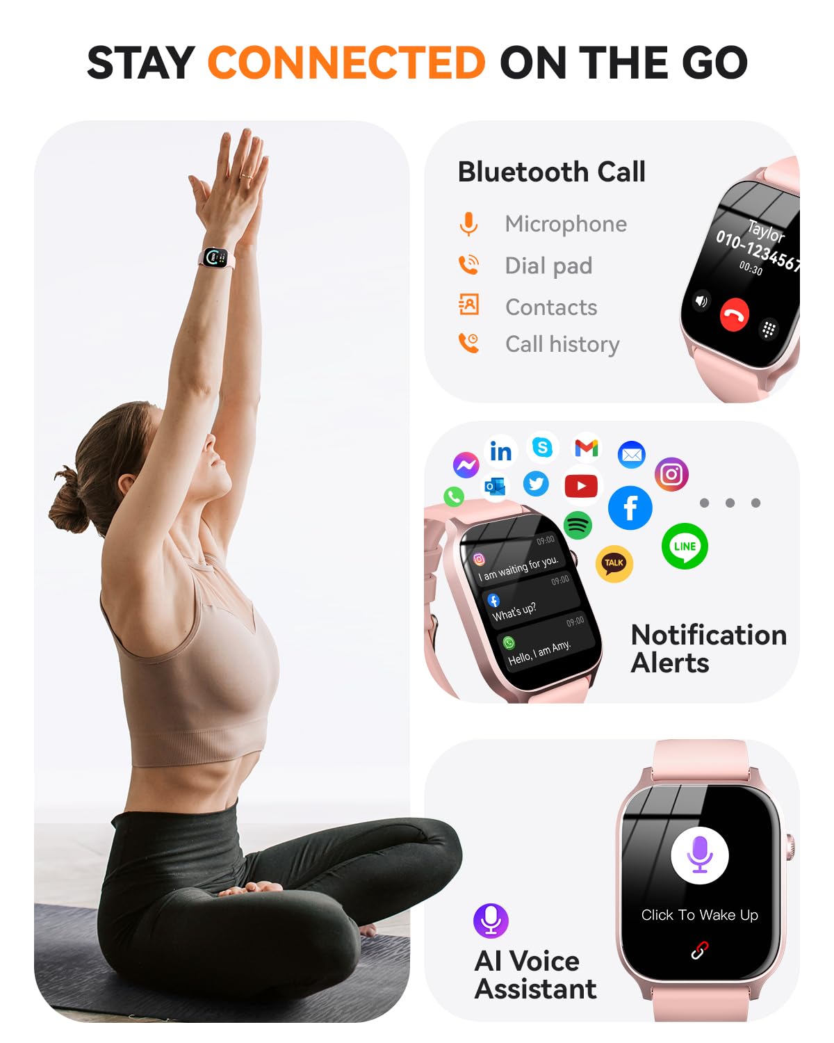 paybay Smart Watch for Men Women- Answer/Make Call, 2025 IP68 Waterproof Fitness Tracker Watch with Sleep Monitor Step Counter Activity Smartwatch for Andriod iOS Phones (Pink, 1.83)