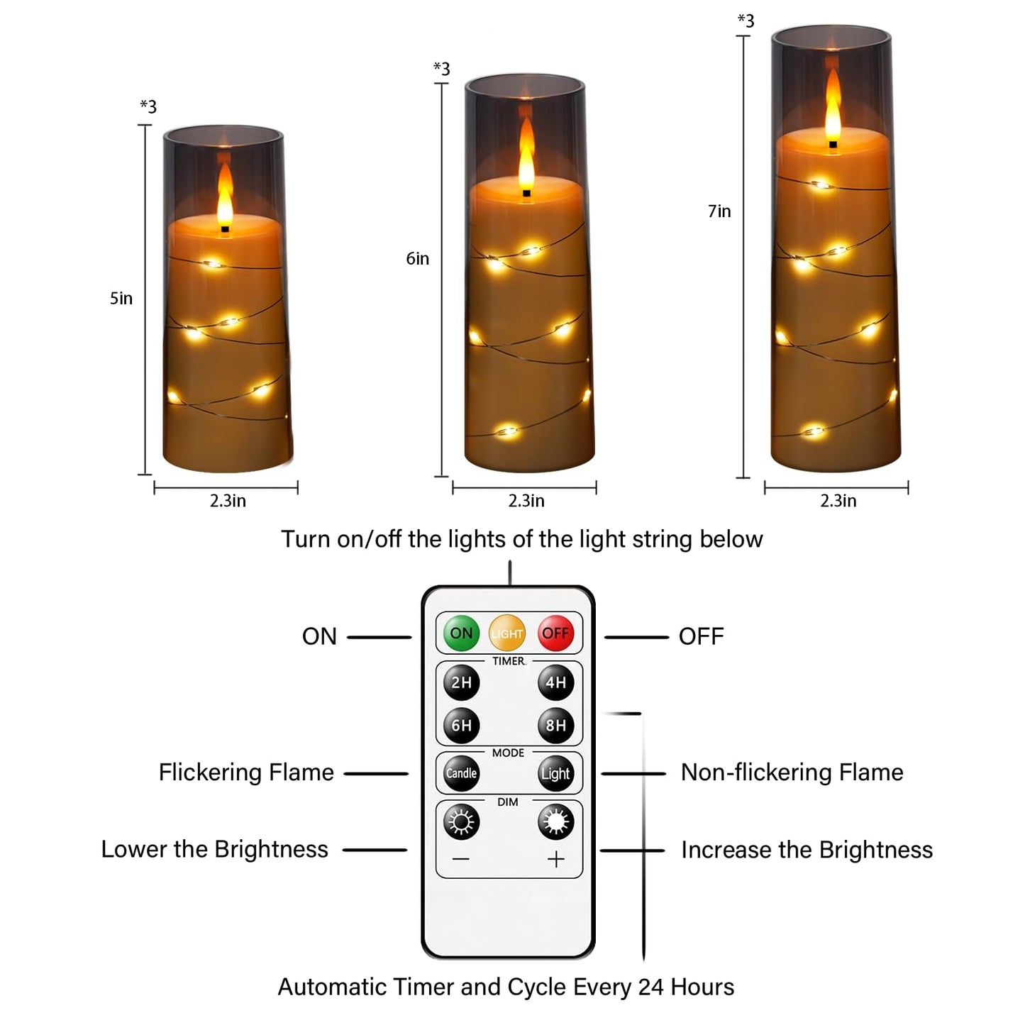 kakoya Flameless LED Candles with Timer 9 Pc Flickering Flameless Candles for Romantic Ambiance and Home Decoration Stable Acrylic Shell,with Embedded Star String,Battery Operated Candles(Grey)