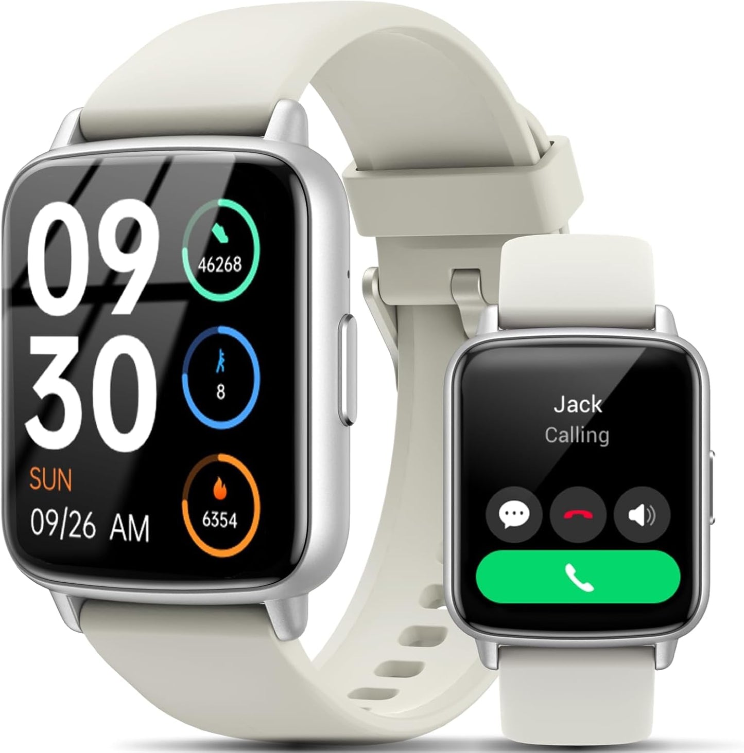 Smart Watch, 1.83"HD Smartwatches for Men Women, Fitness Watch with 100+Sports Modes/Heart Rate/Pedometer/Sleep Monitor,IP68 Waterproof Fitness Activity Tracker for Android iOS (Silver+Creamy White)