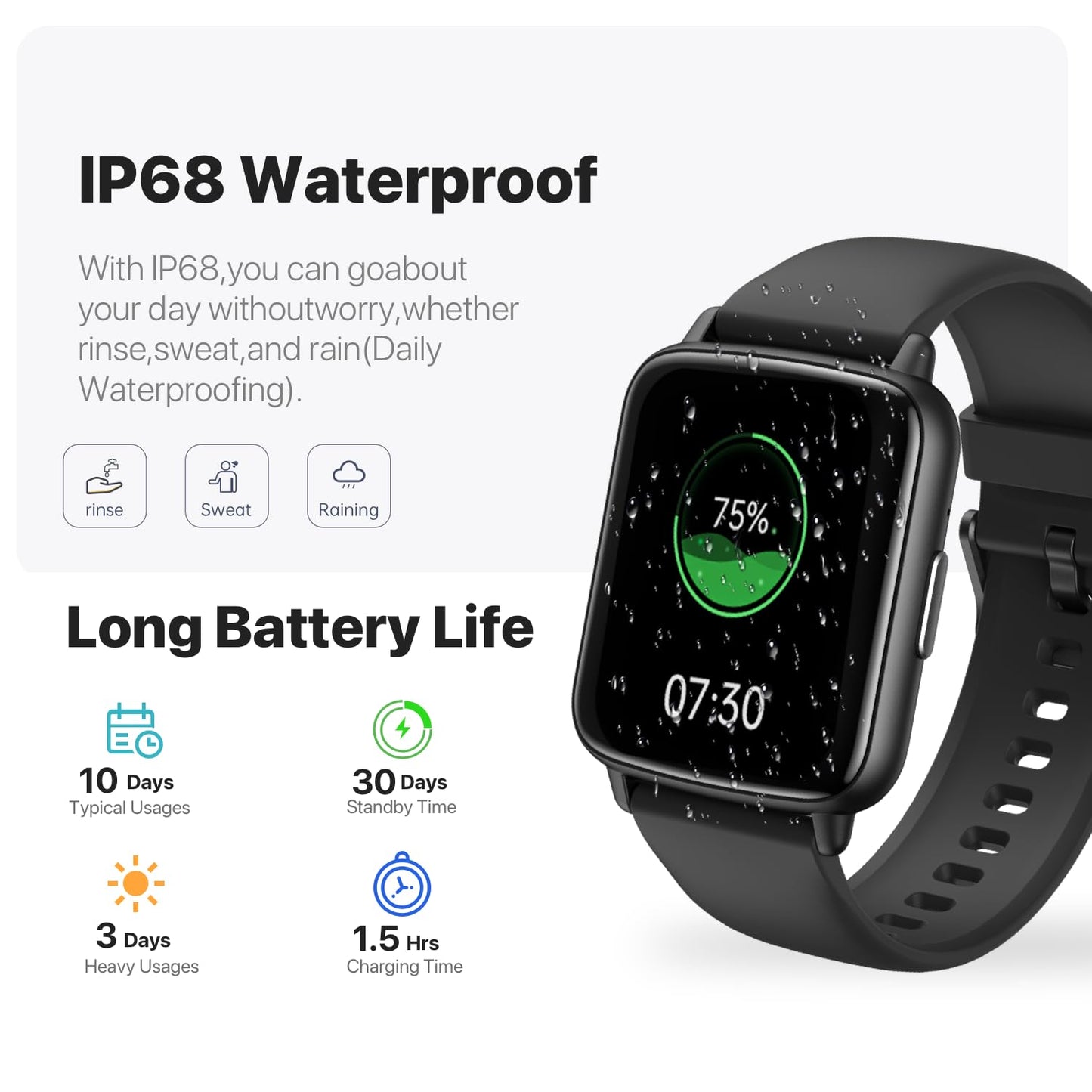 Smart Watch, 1.83"HD Smartwatches for Men Women, Fitness Watch with 100+Sports Modes/Heart Rate/Pedometer/Sleep Monitor,IP68 Waterproof Fitness Activity Tracker for Android iOS (Silver+Creamy White)