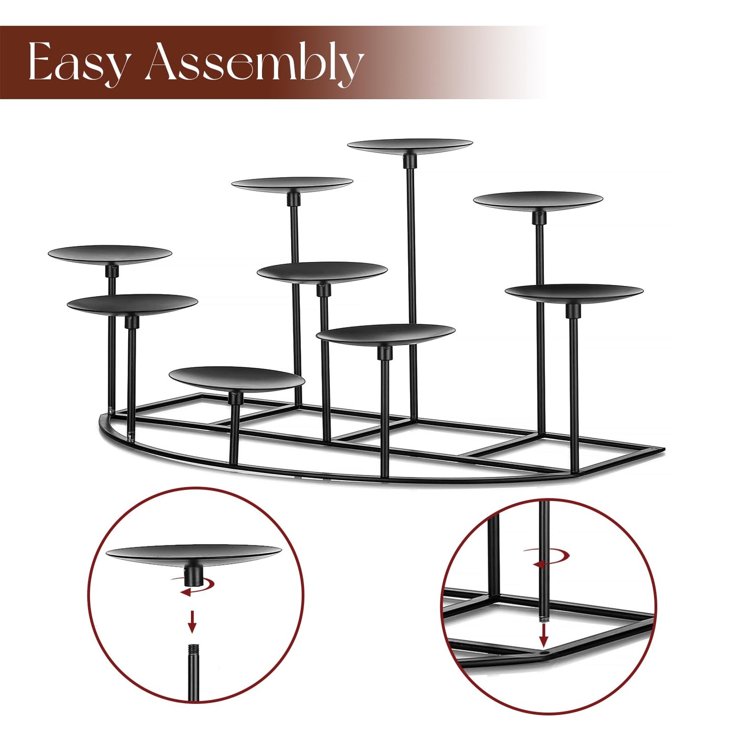 Candeldo Candelabra Fireplace Candle Holder: Black Metal Pillar Candle Holders for Inside Fireplace Mantle Decor Floor Candelabras Table Centerpiece