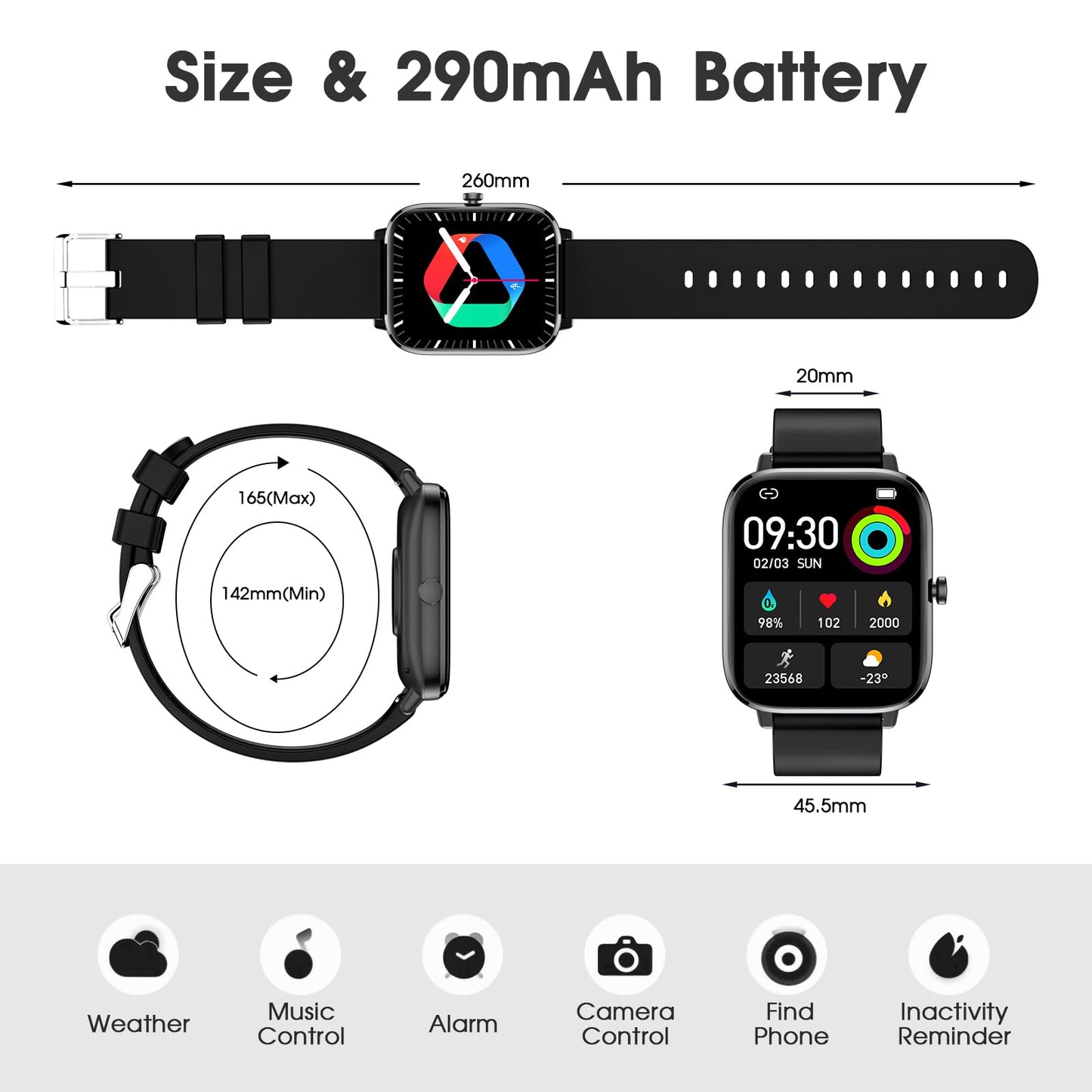 FTTMWTAG Smart Watch (Answer/Make Call): 1.85" Waterproof Fitness Trackers with 24-Hours Blood Pressure Heart Rate SpO2 Sleep Monitor Watches for Men Women, iPhone Android Compatible (Stone Black)