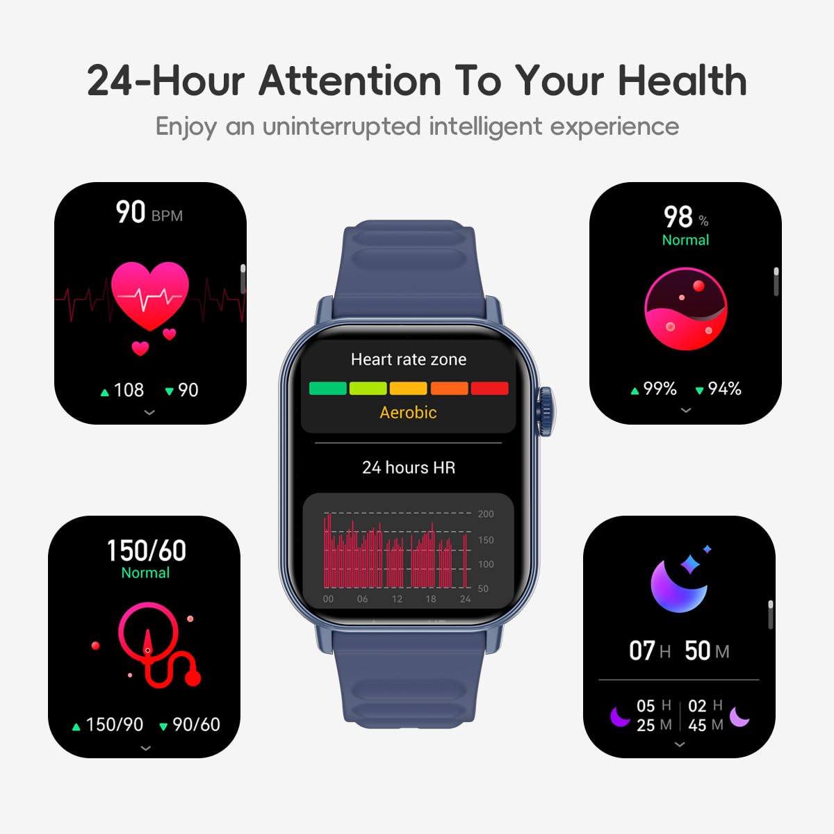 QTLLBT Smart Watch Sports Pedometer Fitness Tracker, Bluetooth Call Heart Rate/Blood Oxygen/Sleep Monitor, 100 Sports Modes Waterproof for iOS Android Men's Women's Smart Watch (Black)