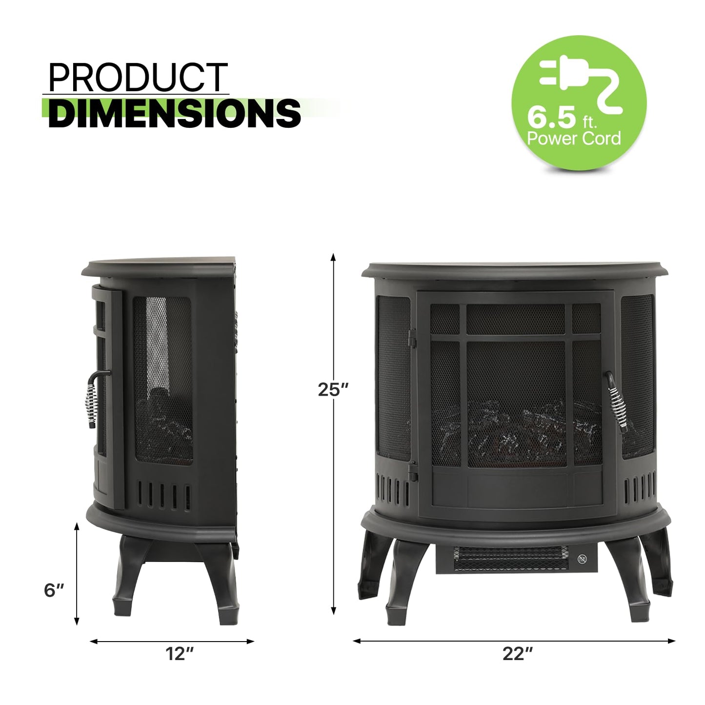 Magshion 22" Freestanding Electric Fireplace Heater, 1400W Stove Heater with Adjustable Brightness Realistic Flames, Overheat Protection Indoor Electric Fire Place (22" x 12" x 25")
