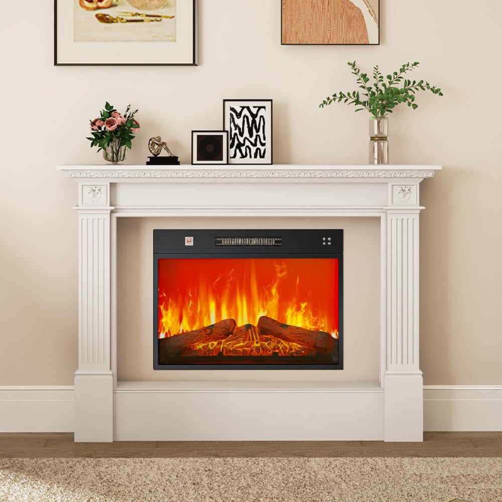 YITAHOME 23" Small Electric Fireplace Inserts, Fireplace Heaters for Indoor Use, Remote Control with Timer, Adjustable Temperature & Flame Brightness, 120V 1400W, Firewood
