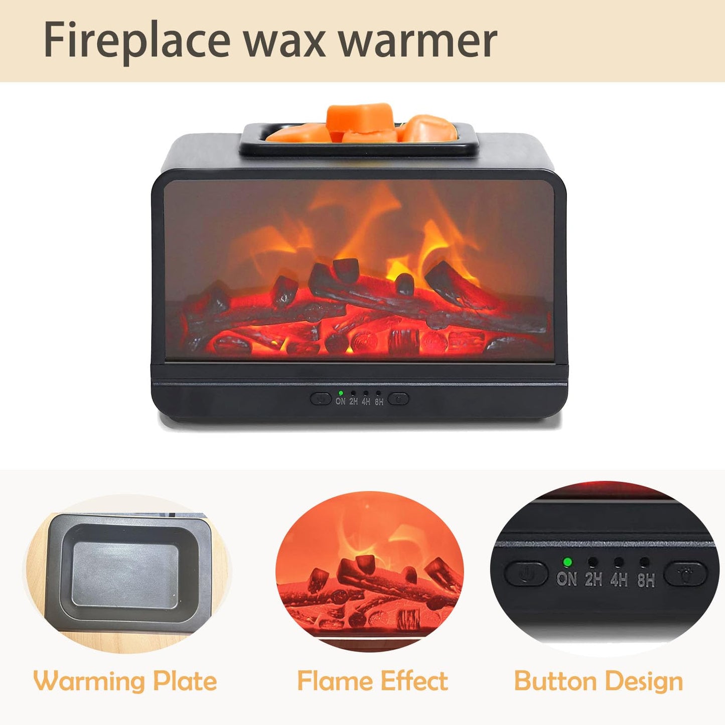 HOEUMFFO Freestanding Fireplace Wax Warmer, Electric Wax Melt Warmer with Timer, Small Tabletop Fireplace for Holiday, Cute Wax Warmer for Scented Wax, PTC Heating Plate (Black)