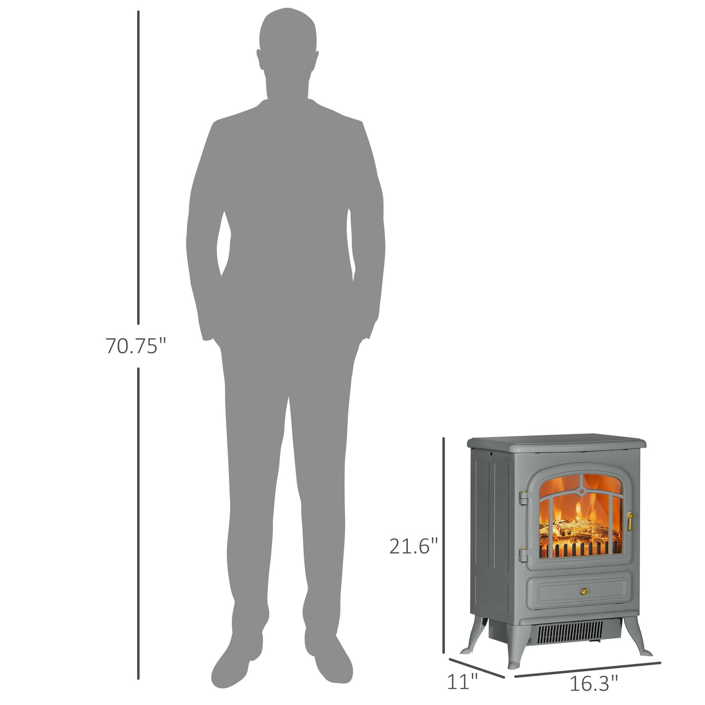 HOMCOM 22" Electric Fireplace Heater, Freestanding Fire Place Stove with Realistic LED Flames and Logs, and Overheating Protection, 750W/1500W, Gray
