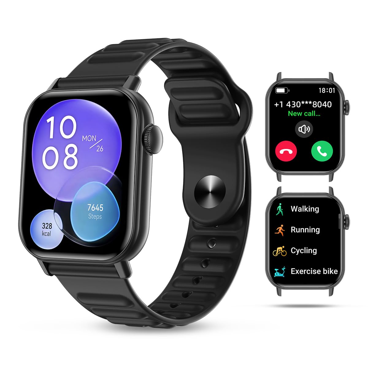 QTLLBT Smart Watch Sports Pedometer Fitness Tracker, Bluetooth Call Heart Rate/Blood Oxygen/Sleep Monitor, 100 Sports Modes Waterproof for iOS Android Men's Women's Smart Watch (Black)