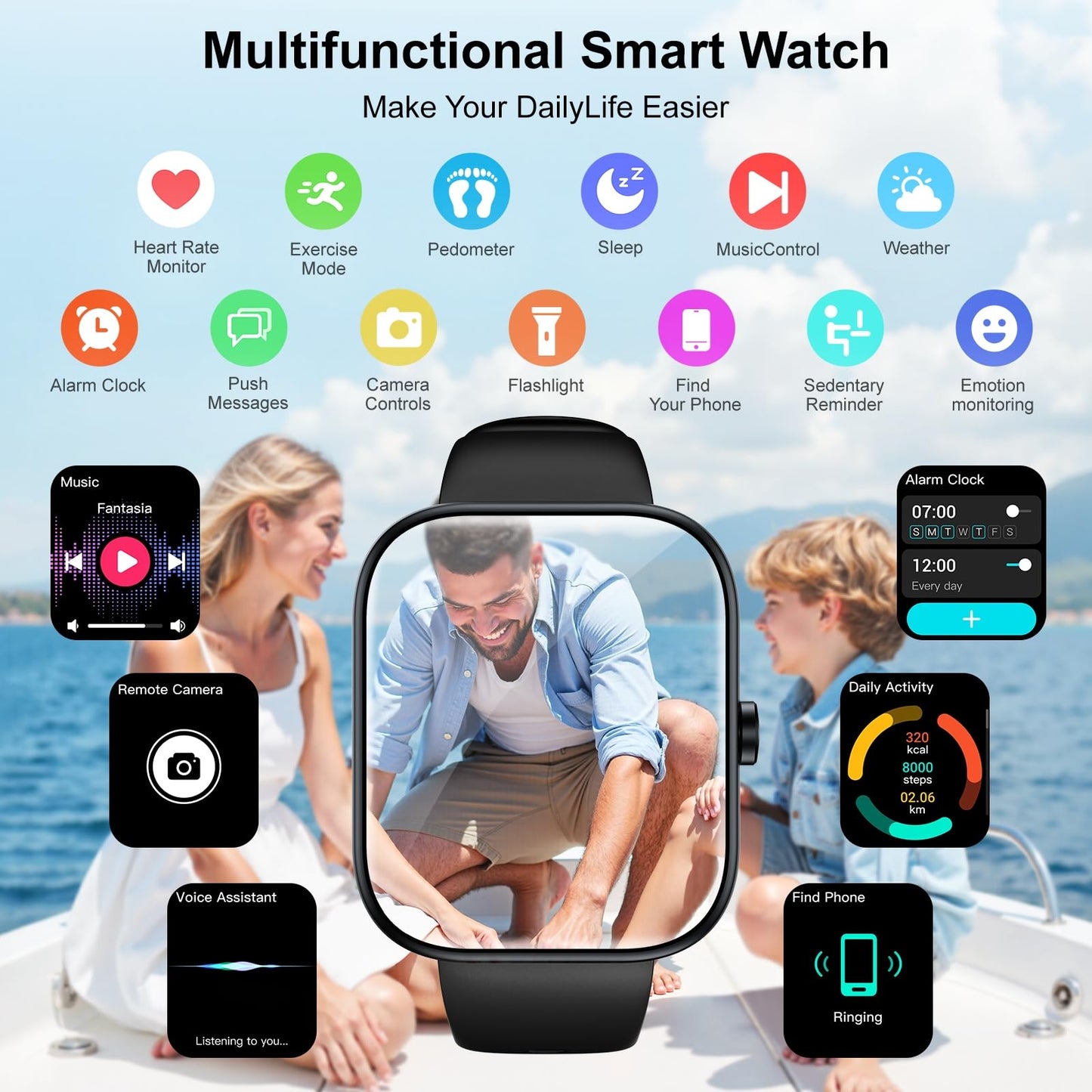 Smartwatch for Men Women(Answer/Make Call), 1.83" HD Touch Screen Smartwatch with Heart Rate/Sleep/Spo2 Monitor, Pedometer, IP68 Waterproof, 110+ Sport Modes, Fitness Tracker for Android iOS, Black