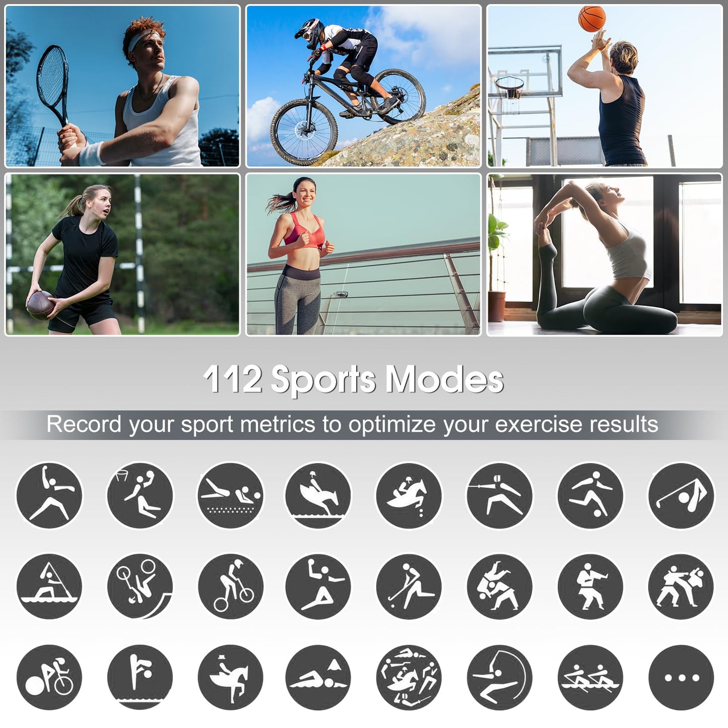 Smart Watch for Men Women Bluetooth Call, 1.85" HD Touch Screen Fitness Watch with Sleep Heart Rate Monitor, 112+ Sports Modes, IP68 Waterproof Activity Trackers for Android iOS, Black
