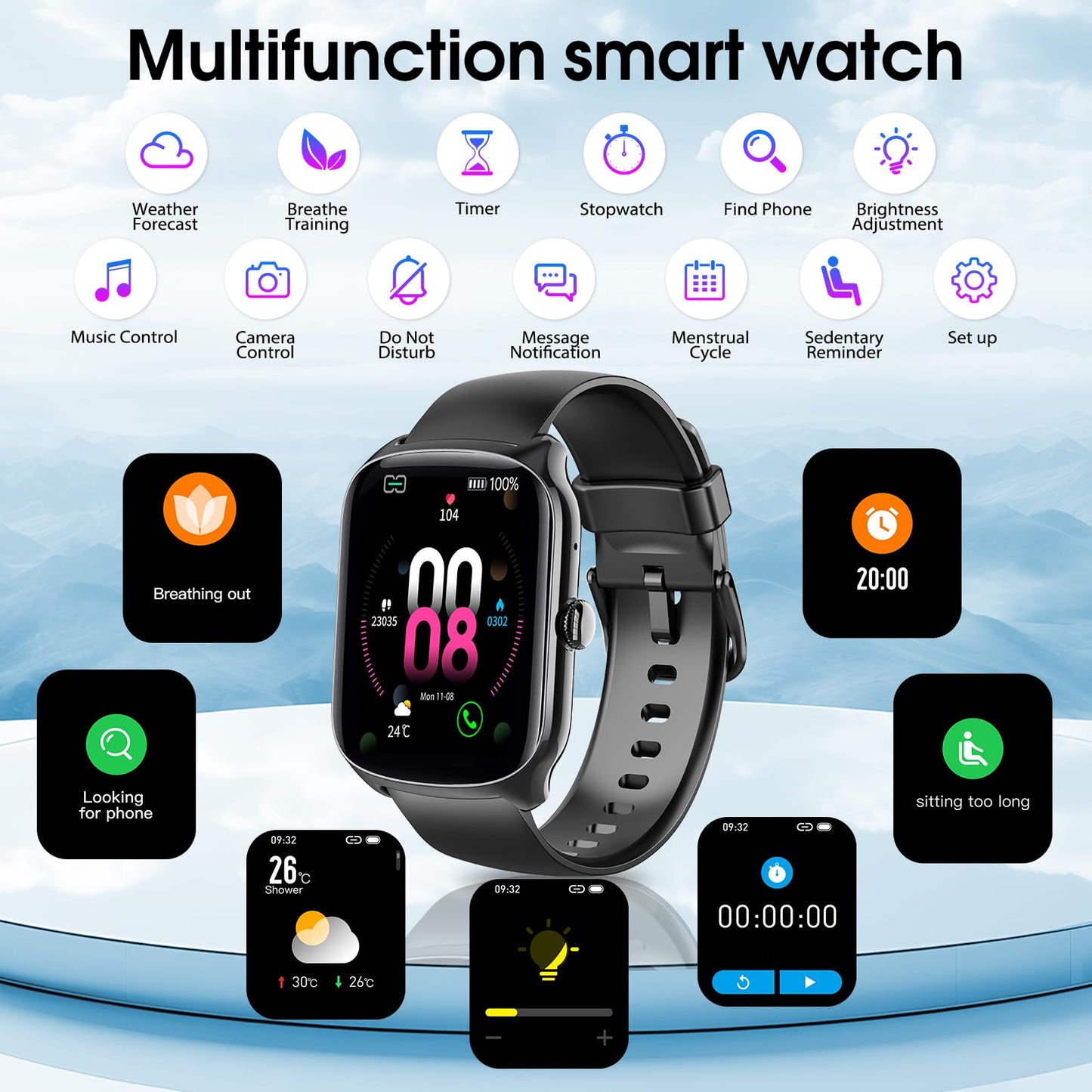 Qecnato Smart Watch for Men Women, 1.95" HD Curved Screen Smartwatch, Heart Rate/Sleep Monitor Fitness Watches, 112+ Sports Modes Activity Trackers, IP68 Waterproof Watch for Android iOS, Black