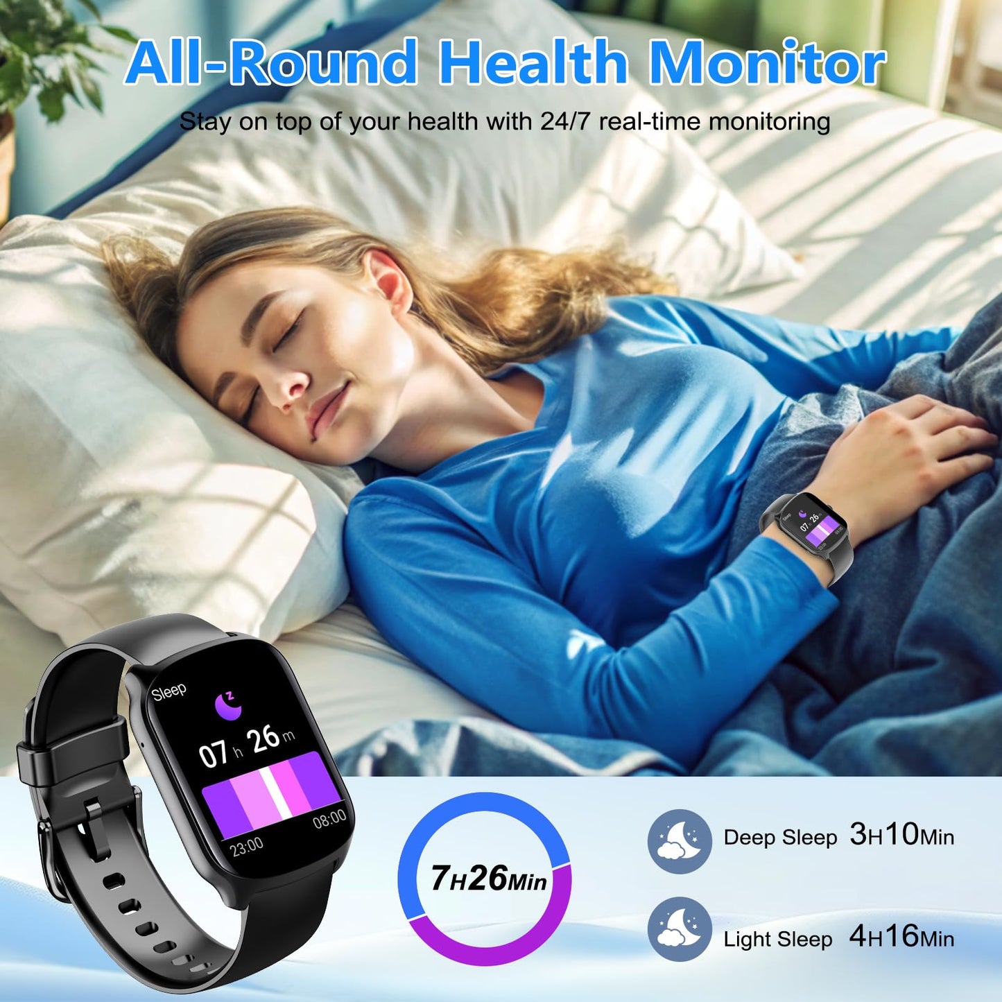 Qecnato Smart Watch for Men Women, 1.95" HD Curved Screen Smartwatch, Heart Rate/Sleep Monitor Fitness Watches, 112+ Sports Modes Activity Trackers, IP68 Waterproof Watch for Android iOS, Black