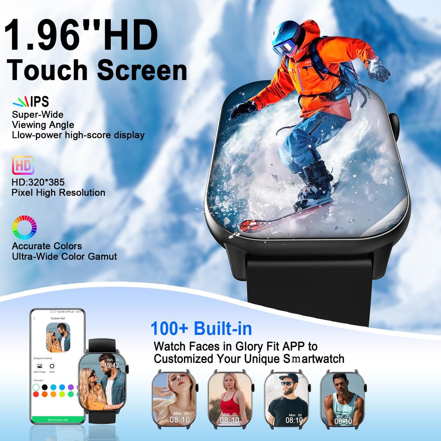 Smart Watch(Answer/Make Call), 1.96" HD Smartwatch for Men Women, 2025 New Fitness Watch with 100+ Sport Modes, Heart Rate/Sleep/SpO2/Calories Monitor, IP68 Waterproof Activity Tracker for Android iOS