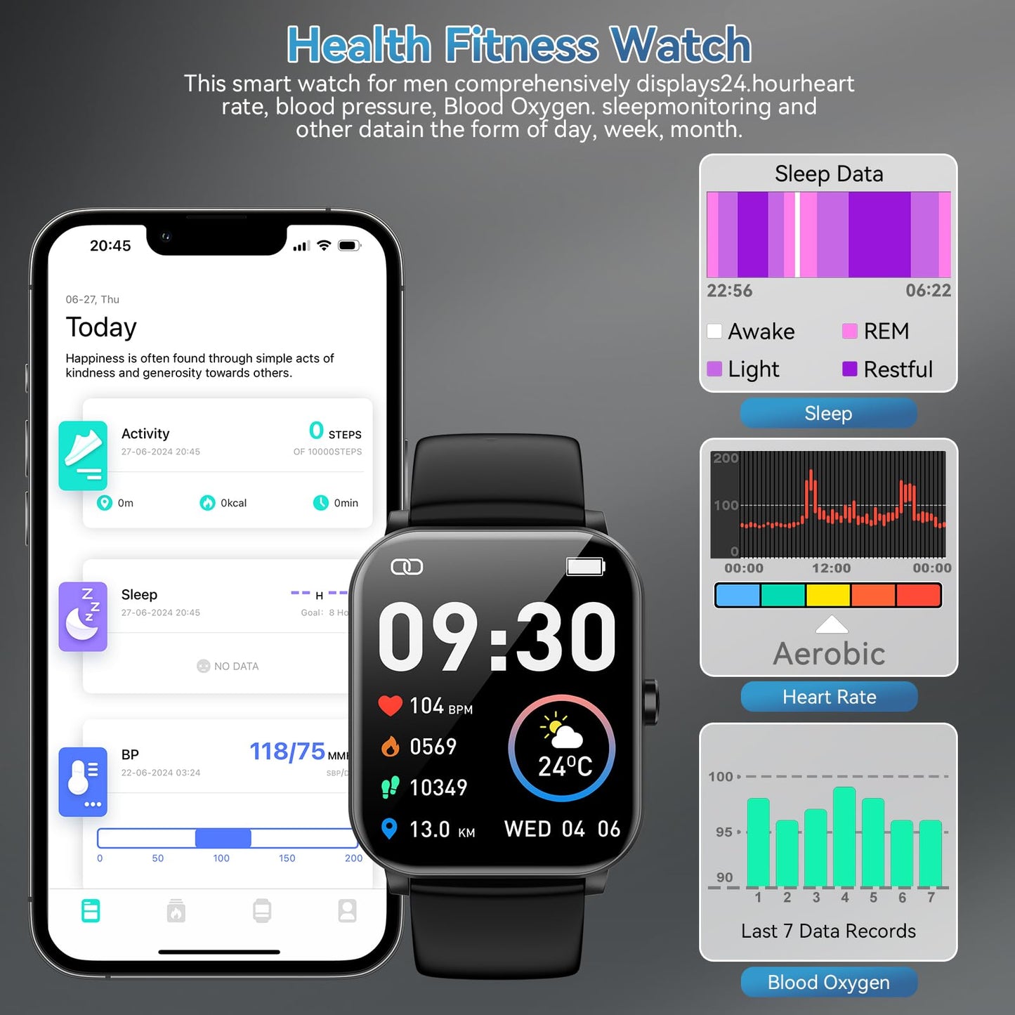 Smart Watch, 1.85" HD Smartwatch for Men Women (Answer/Make Calls), Fitness Watch with Heart Rate/Sleep/IP68 Waterproof/120+ Sports Modes, Pedometer, Android Smart Watch for Android iOS (Black)