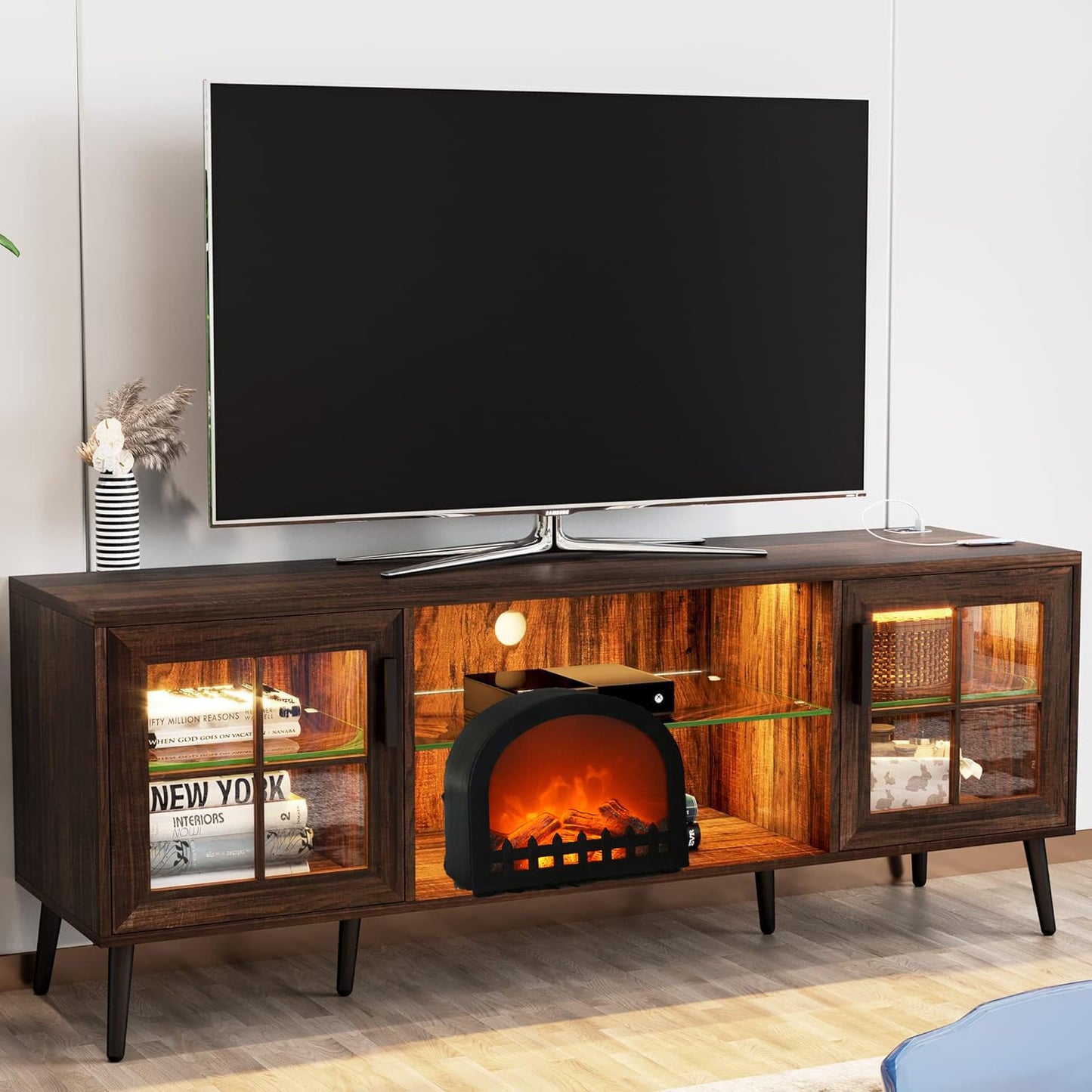 WowWarm Fireplace Lanterns Decorative, Small Fake Fireplace for Indoor/Outdoor, Flame Effect LED Lamp, Battery Operated/USB (No Heater Function)