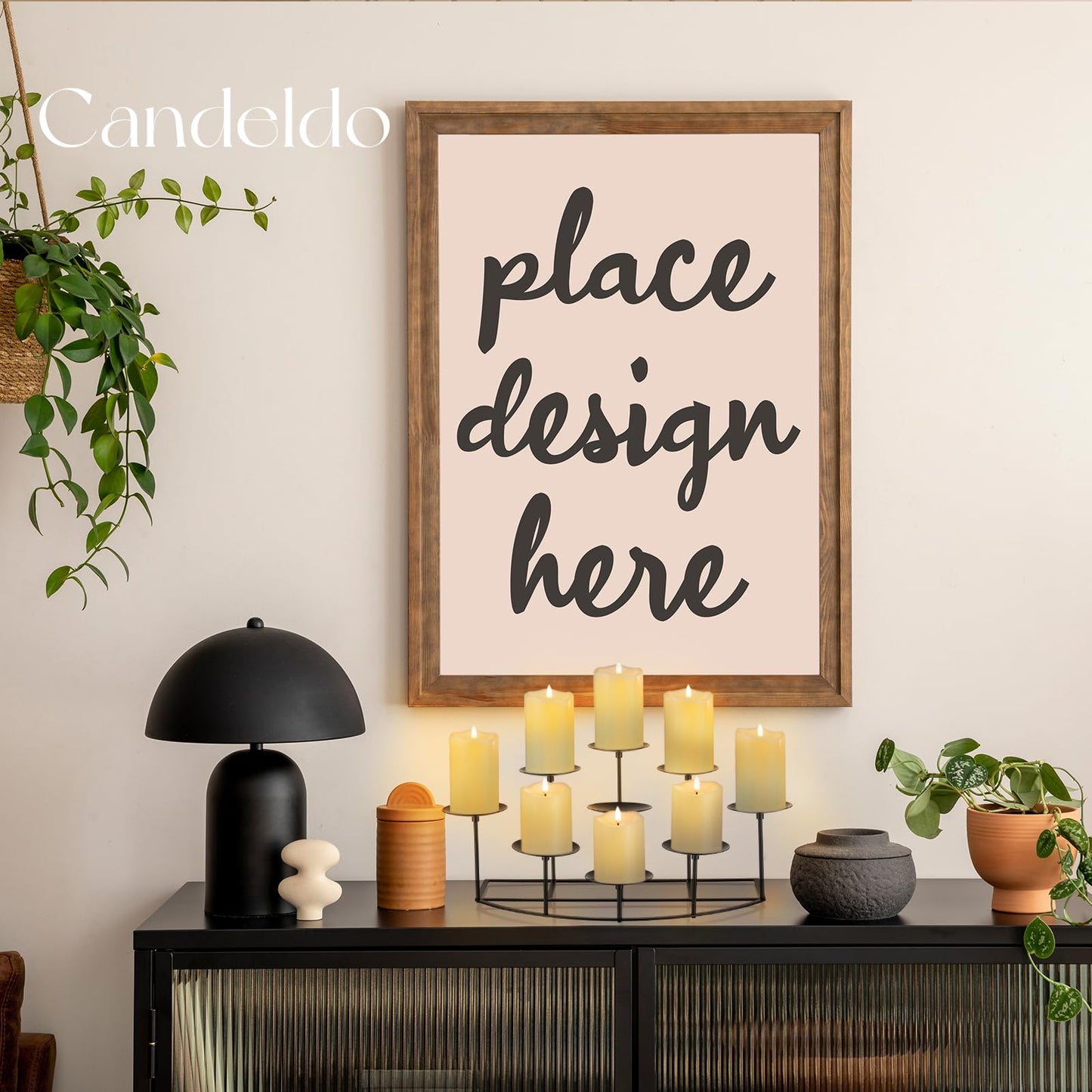Candeldo Candelabra Fireplace Candle Holder: Black Metal Pillar Candle Holders for Inside Fireplace Mantle Decor Floor Candelabras Table Centerpiece