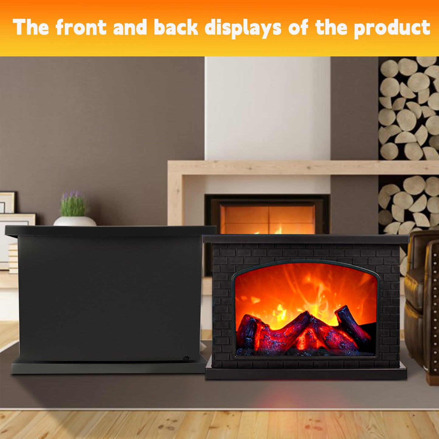 Fireplace Lanterns Decorative,Small Fake Fire Place,Flame Effect LED Fire Lamp,Battery Operated USB Charge Portable Fireplace,Indoor Outdoor Christmas Decoration (No Heater Function Black)