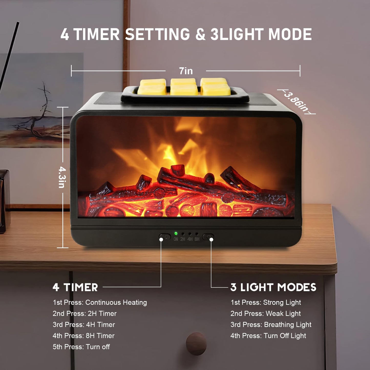 EQUSUPRO Wax Melt Warmer Electric Burner - Flame Fireplace Candle Wax Warmer, Wax Melter for Scented Wax with 4 Timer, Dynamic Flame Fragrance Wax Cubes Oil Warmer Gift & Decor for Home Office Studio