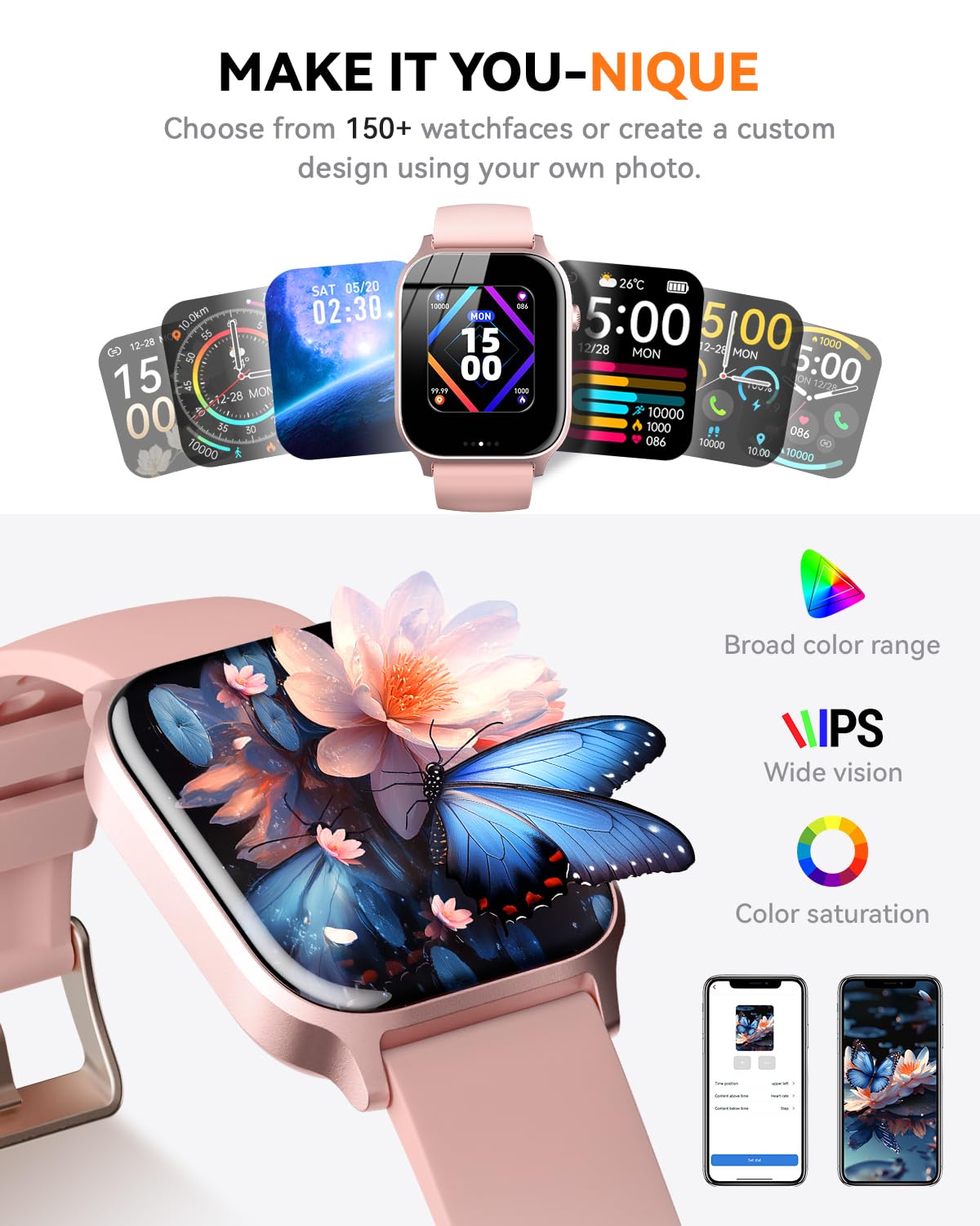 paybay Smart Watch for Men Women- Answer/Make Call, 2025 IP68 Waterproof Fitness Tracker Watch with Sleep Monitor Step Counter Activity Smartwatch for Andriod iOS Phones (Pink, 1.83)
