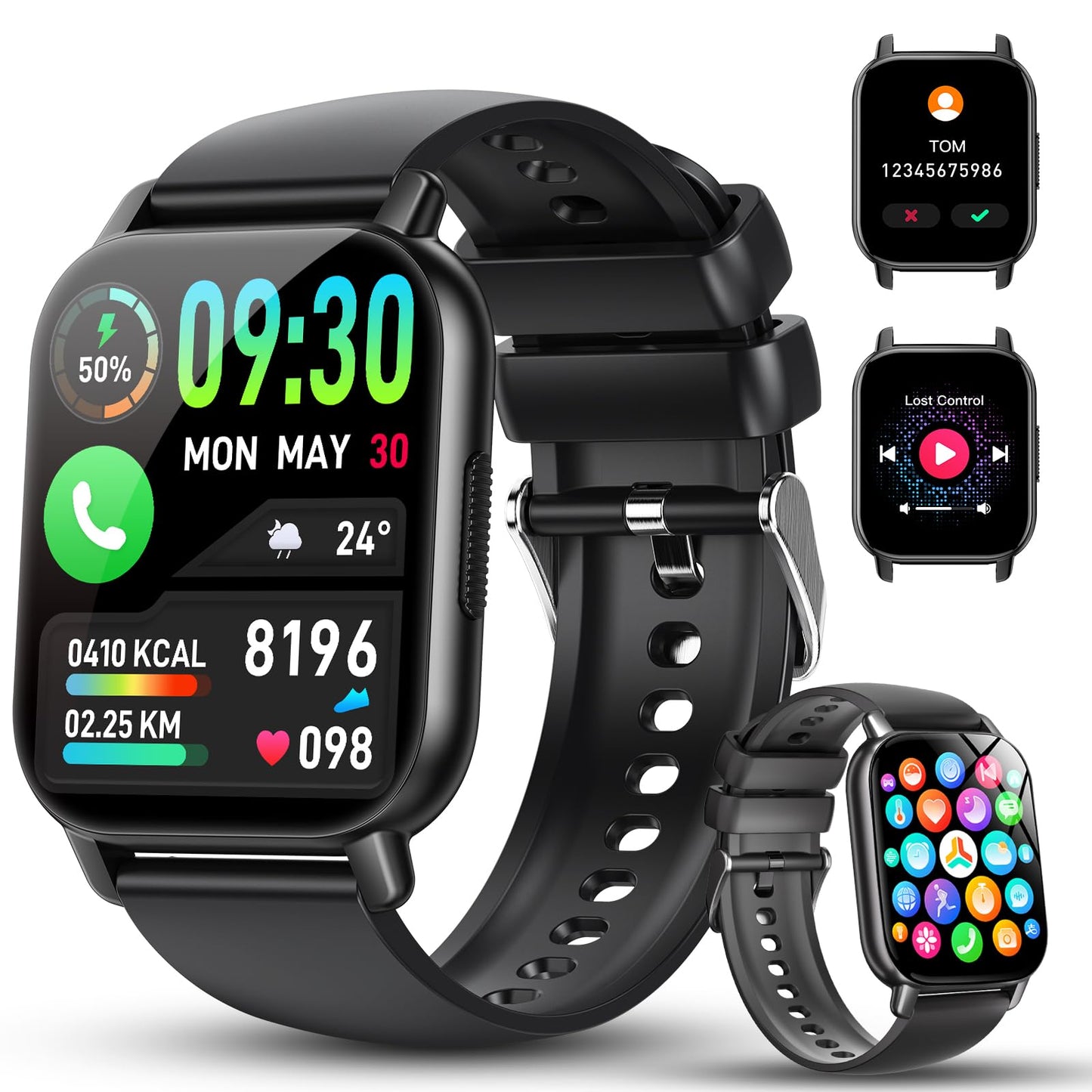 Smart Watch for Men Women, 1.91" HD Screen Fitness Tracker with Bluetooth Calling and Smart Notifications, 112+ Sports Modes Fitness Watch, Fast Charging Smartwatch Suitable for Travel, Sports, Work.