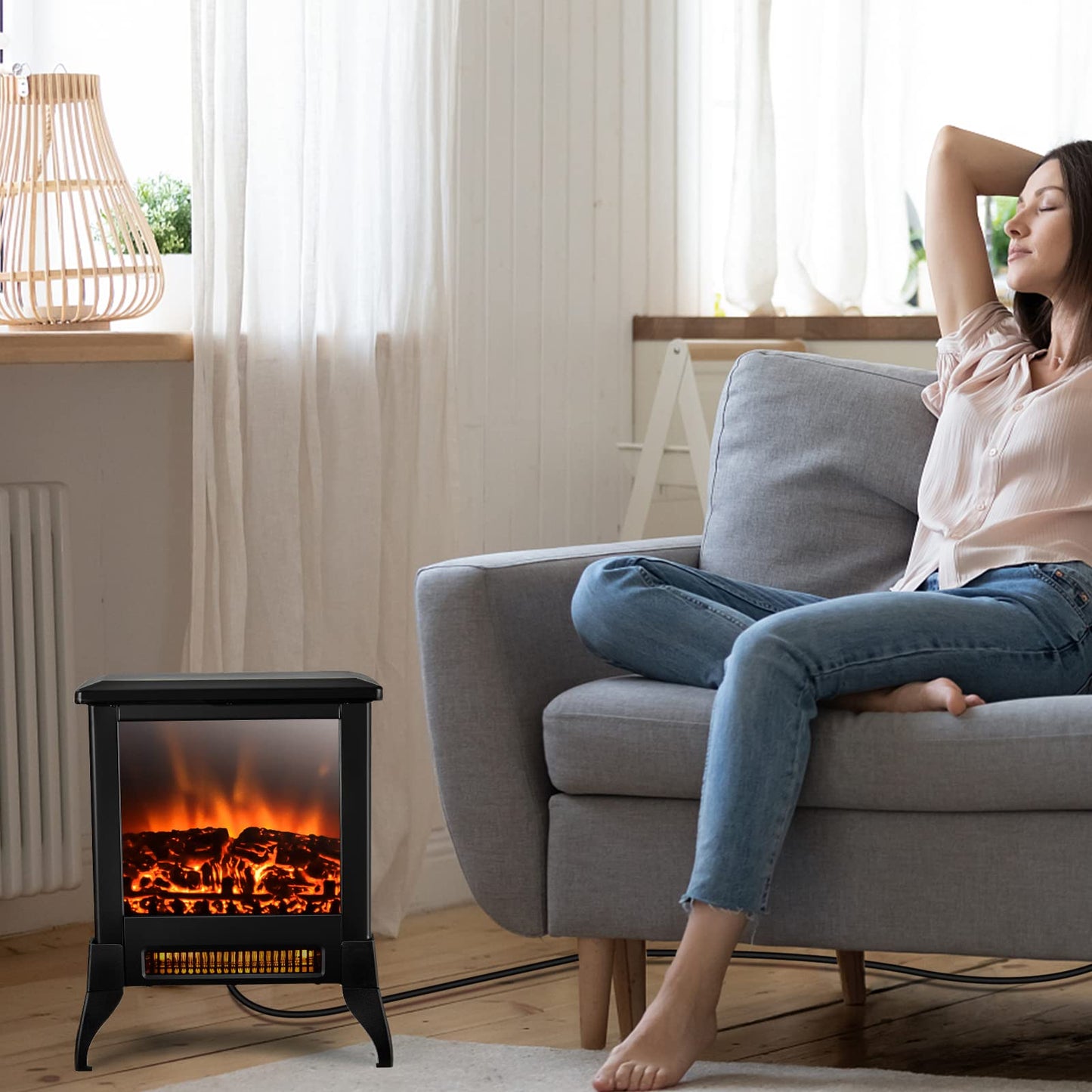 ORALNER Electric Fireplace Heater, 18" Tall Freestanding Fireplace Stove with Realistic 3D Flame Effect, Overheat Protection, Portable Fireplace for Living Room,Bedroom, 1400W, Black