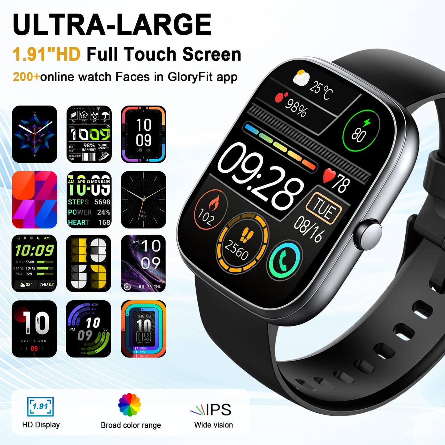 Dyurwa Smart Watch, 1.91" HD Smartwatch for Men Women (Answer/Make Call), 2025 Fitness Watch Heart Rate/Activity/Step/Sleep Monitor, IP68 Waterproof 110+ Sport Mode, Step Counter Black