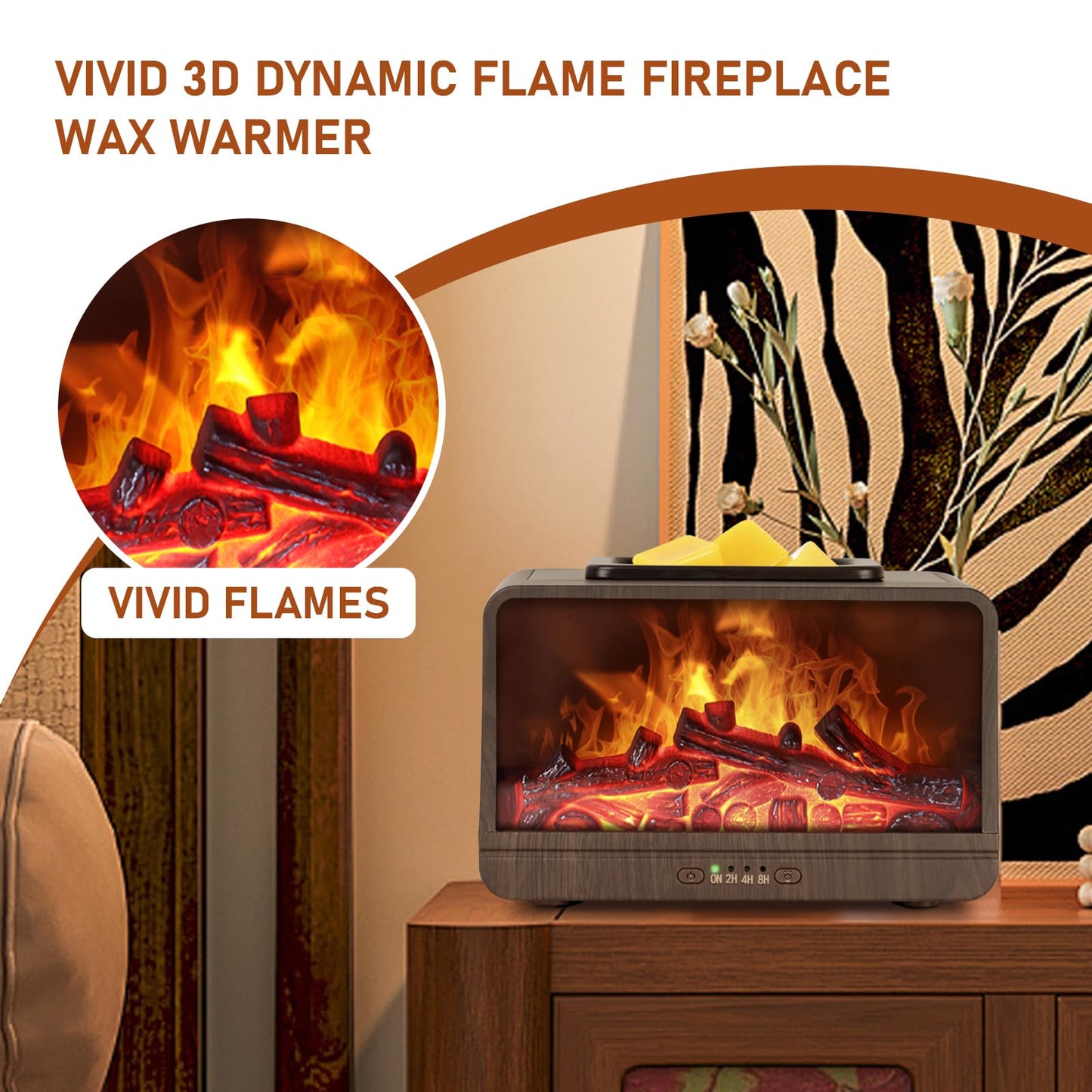 Wax Melt Warmer Burner Electric Fireplace Essential Oil Burner Wax Warmer Fragrance Wax Melter Warmer Scented Flame Light with 4 Timer Auto Shut Off for Home Office Bedroom Bathroom Gift & Decor