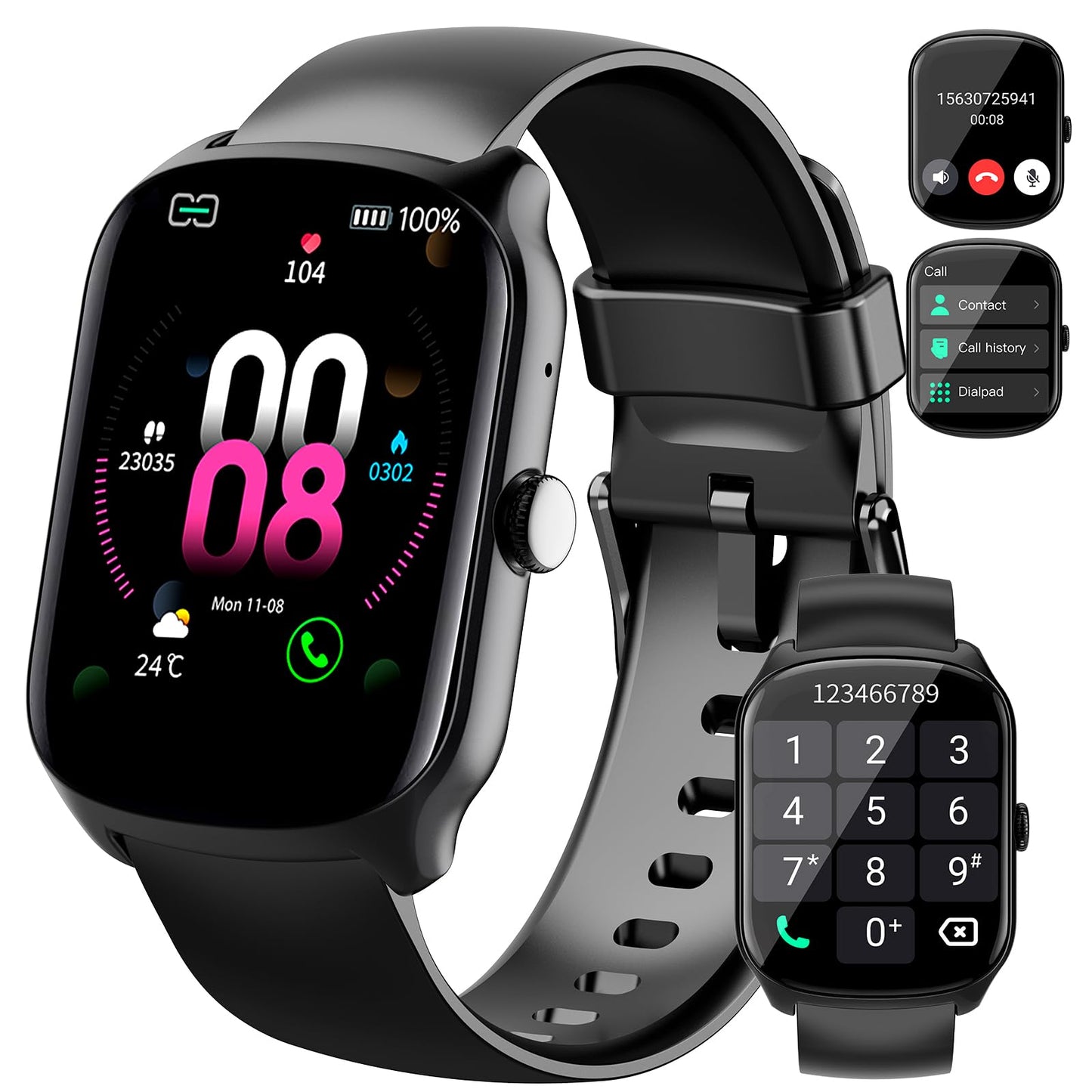 Qecnato Smart Watch for Men Women, 1.95" HD Curved Screen Smartwatch, Heart Rate/Sleep Monitor Fitness Watches, 112+ Sports Modes Activity Trackers, IP68 Waterproof Watch for Android iOS, Black
