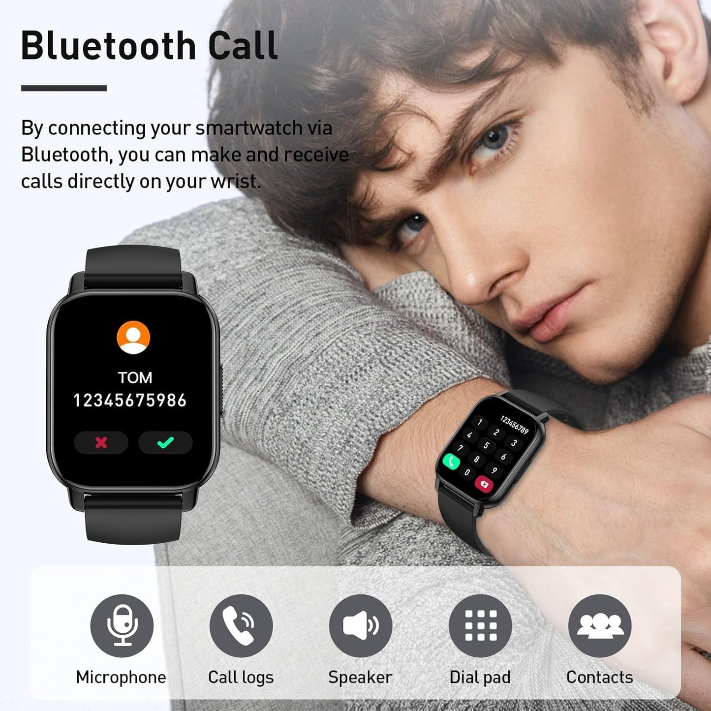 2025 Smart Watch for Men Women, 1.85" HD Touchscreen Fitness Tracker with Bluetooth Calling, Fitness Watch with 110+ Sports Modes/Heart Rate/Sleep Monitor, IP68 Waterproof Smartwatch for Android iOS