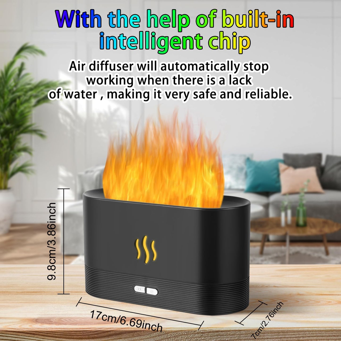 Flame Diffuser Humidifier-Auto Off 180ml Essential Oil Diffuser-2 Modes Brightness Aroma Humidifier with Fire Flame Effect for Home,Office,Spa,Gym (Black)