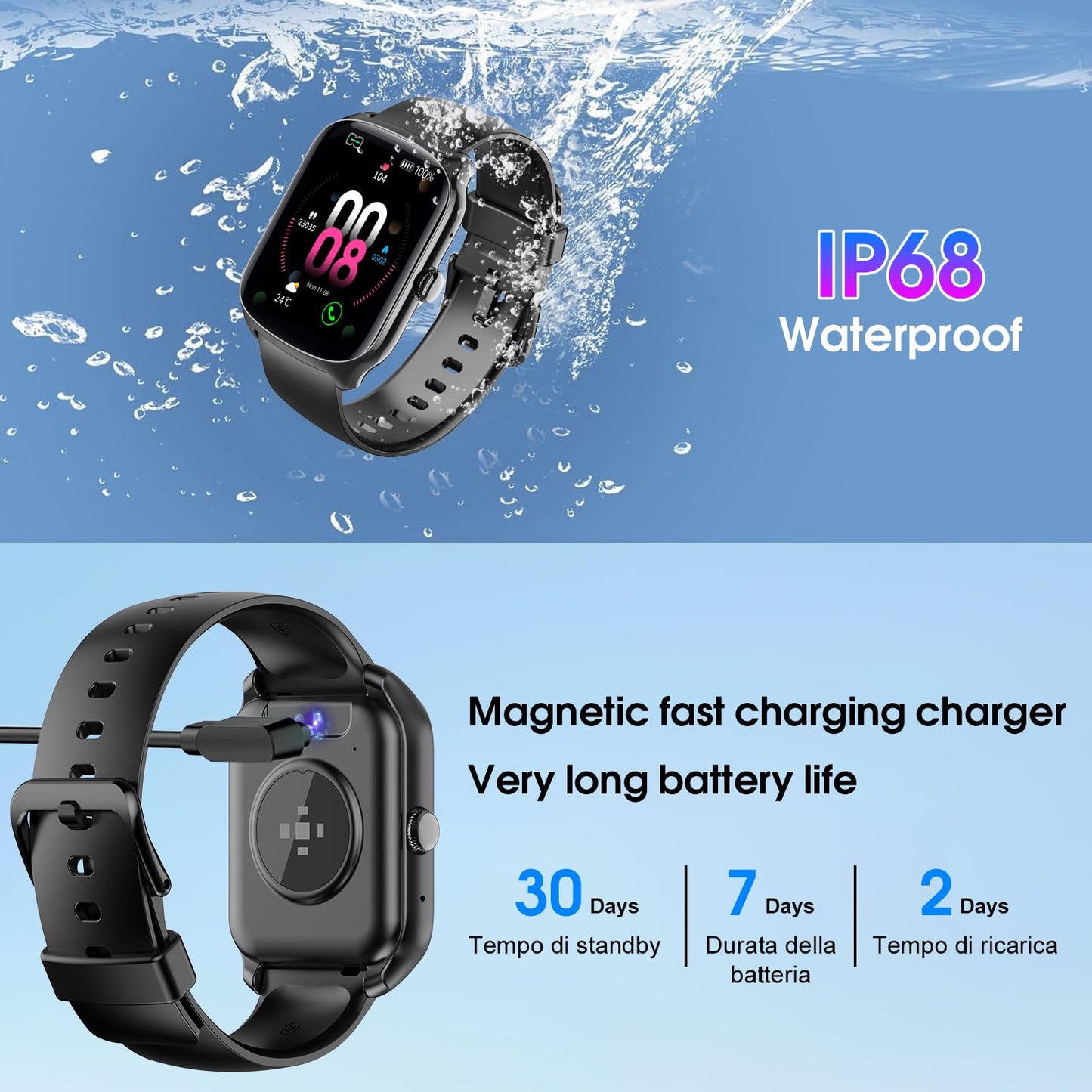 Qecnato Smart Watch for Men Women, 1.95" HD Curved Screen Smartwatch, Heart Rate/Sleep Monitor Fitness Watches, 112+ Sports Modes Activity Trackers, IP68 Waterproof Watch for Android iOS, Black