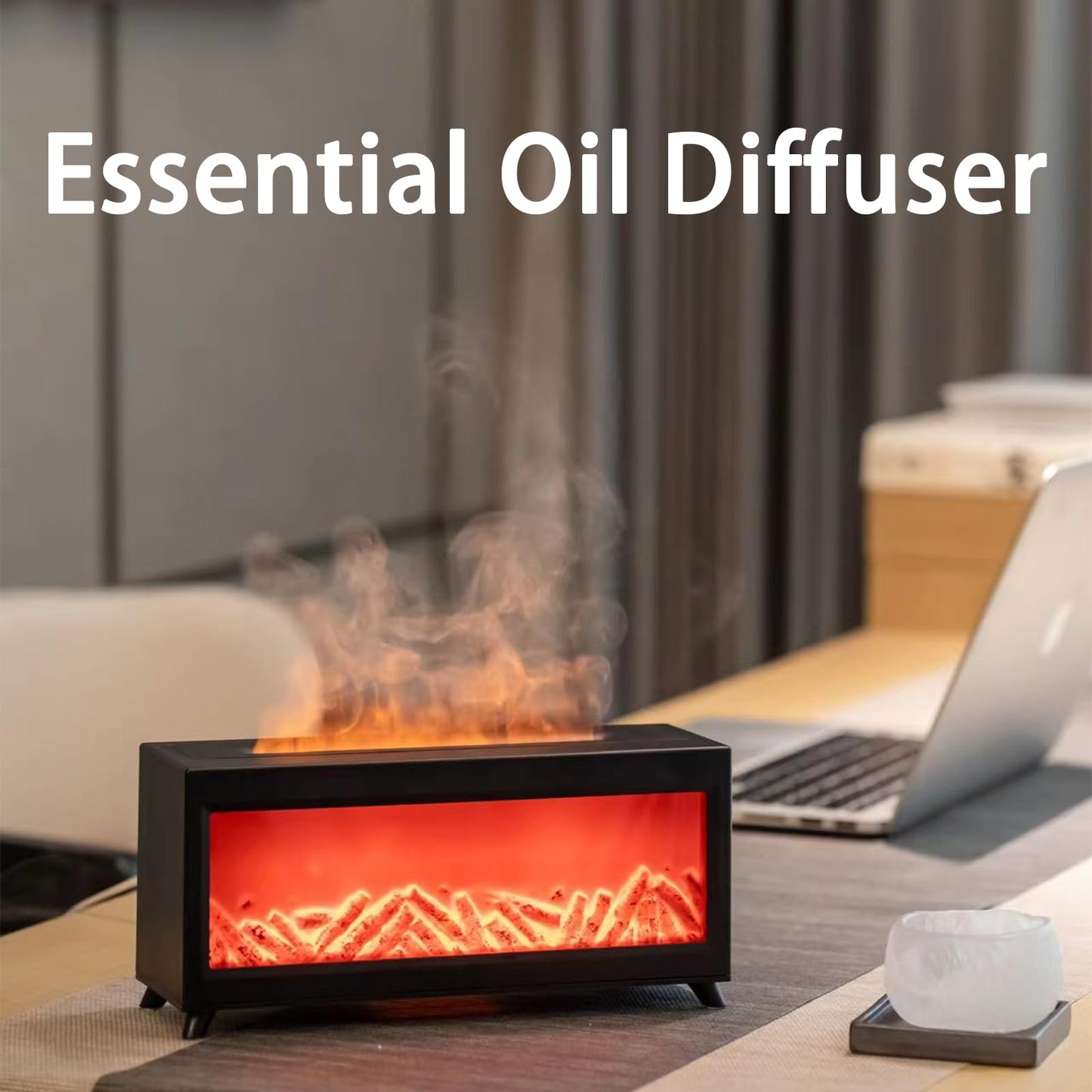 Flame Fireplace Aromatherapy Diffuser,Essential Oil Diffuser with 2 Colors Light,220ML Ultrasonic Cool Mist Humidifier,Timer and Auto-Off for Large Room,Bedroom,Office(Timeable,Waterless Auto Off)