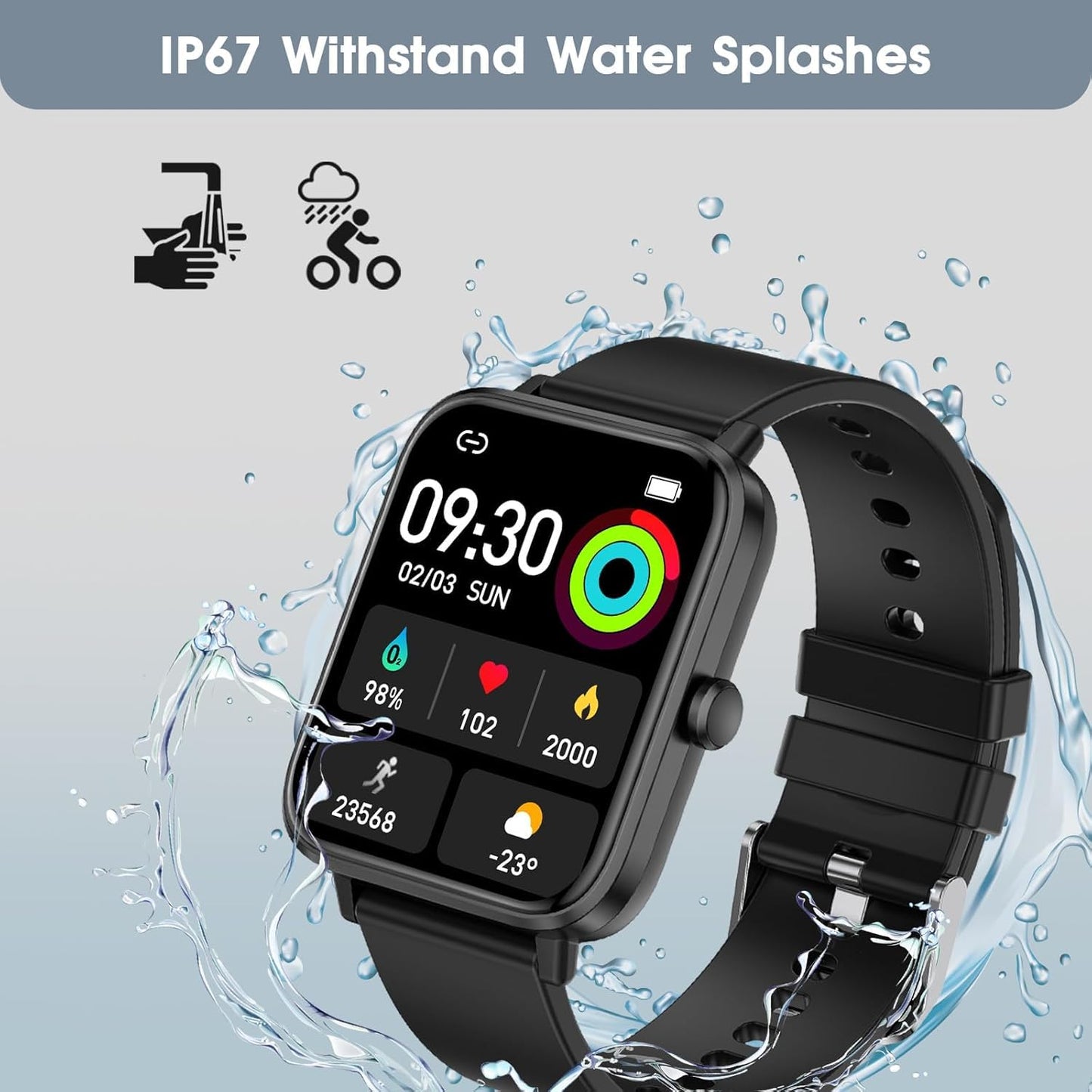 FTTMWTAG Smart Watch (Answer/Make Call): 1.85" Waterproof Fitness Trackers with 24-Hours Blood Pressure Heart Rate SpO2 Sleep Monitor Watches for Men Women, iPhone Android Compatible (Stone Black)