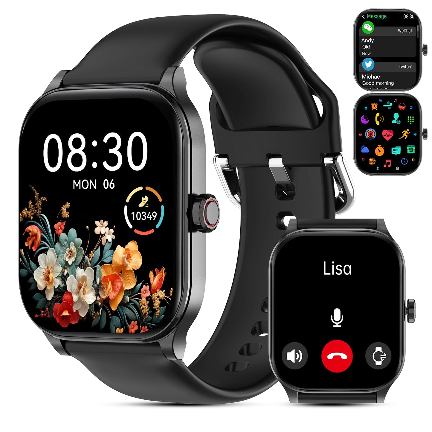 Smart Watch for Men Women(Answer/Make Call), Smartwatches with Heart Rate/SpO2/Sleep/Stress Monitor, IP68 Waterproof, 100+ Sports Mode Fitness Tracker, Compatible with Android and iPhone(Black, 2.01")