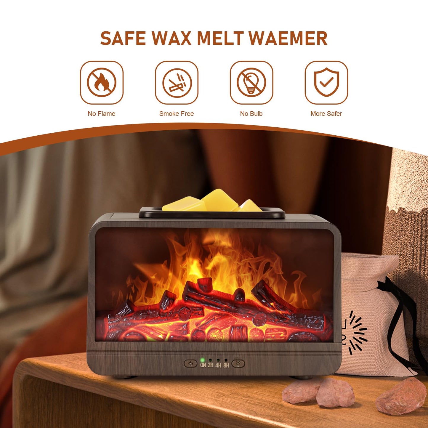 Wax Melt Warmer Burner Electric Fireplace Essential Oil Burner Wax Warmer Fragrance Wax Melter Warmer Scented Flame Light with 4 Timer Auto Shut Off for Home Office Bedroom Bathroom Gift & Decor