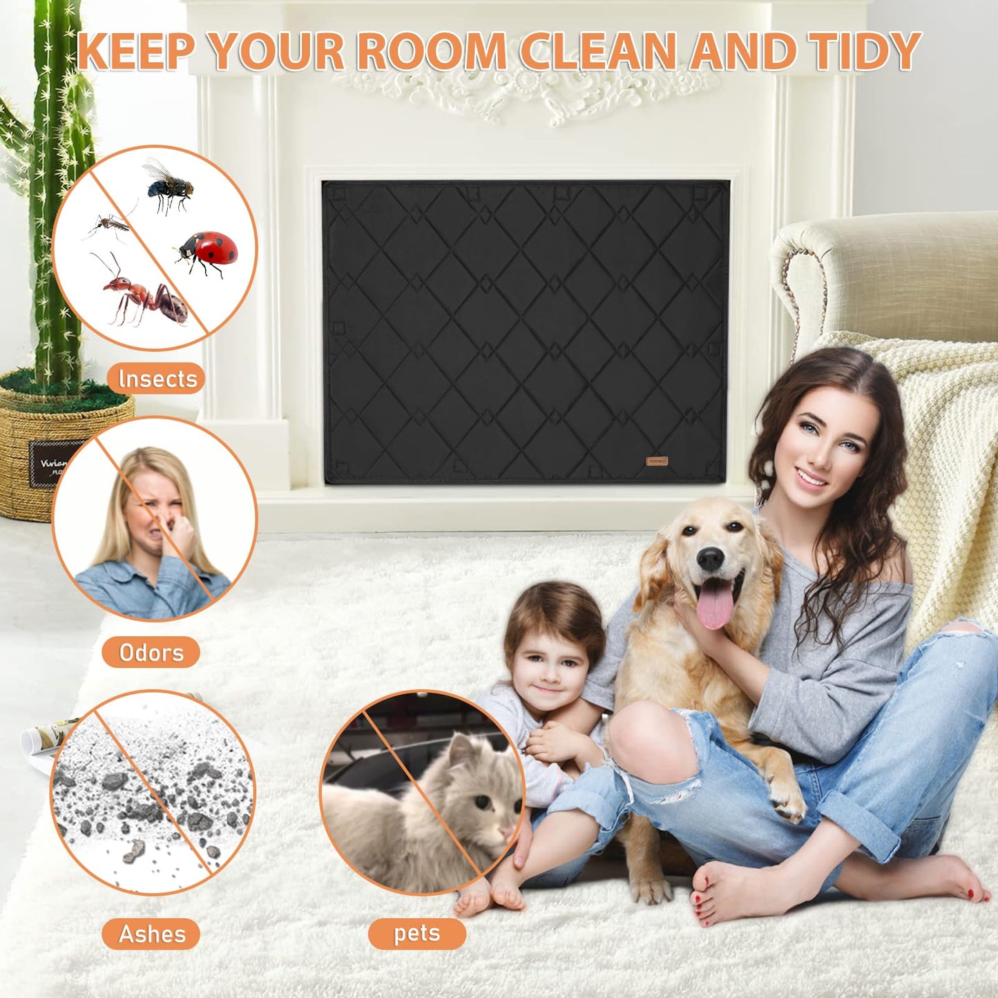 Magnetic Fireplace Cover for Winter, Insulation Fireplace Blanket for Heat Loss with 10 Magnets, Magnetic Fireplace Draft Stopper for Iron Fireplace Frames and Screens, 38" x 26"(Inner Size 34"x22")